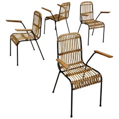 Rattan Armchairs, Set of Four, circa 1950, France