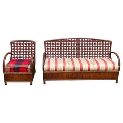 Rattan Art Deco Sofa and Chair Set