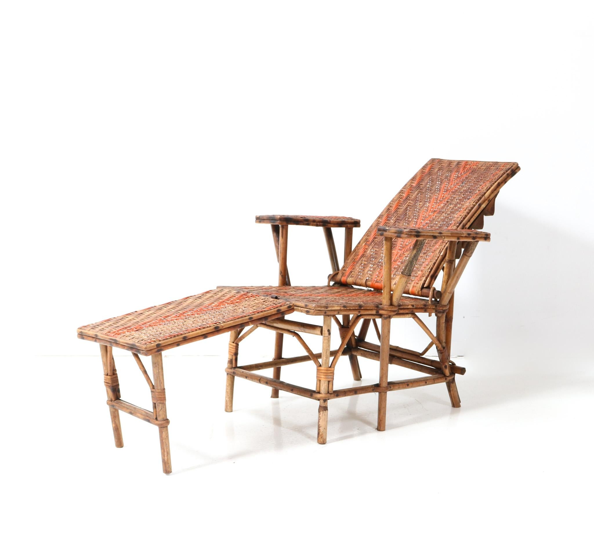 Klappbarer Jugendstil-Deckenstuhl oder Loungesessel aus Rattan, 1900er Jahre (Art nouveau) im Angebot