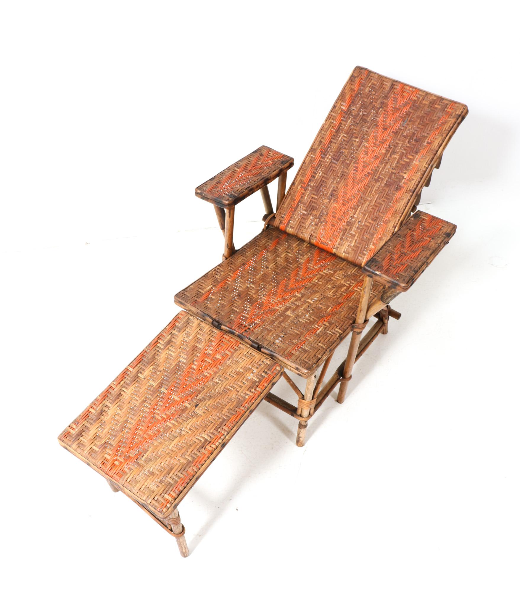 Klappbarer Jugendstil-Deckenstuhl oder Loungesessel aus Rattan, 1900er Jahre (Französisch) im Angebot