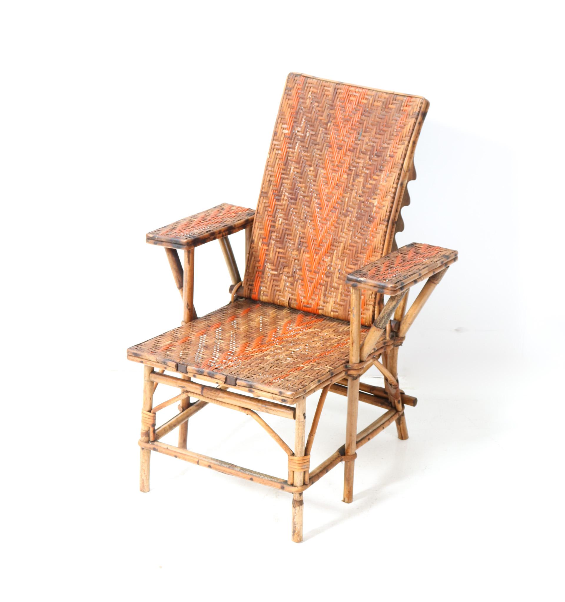 Klappbarer Jugendstil-Deckenstuhl oder Loungesessel aus Rattan, 1900er Jahre (Frühes 20. Jahrhundert) im Angebot