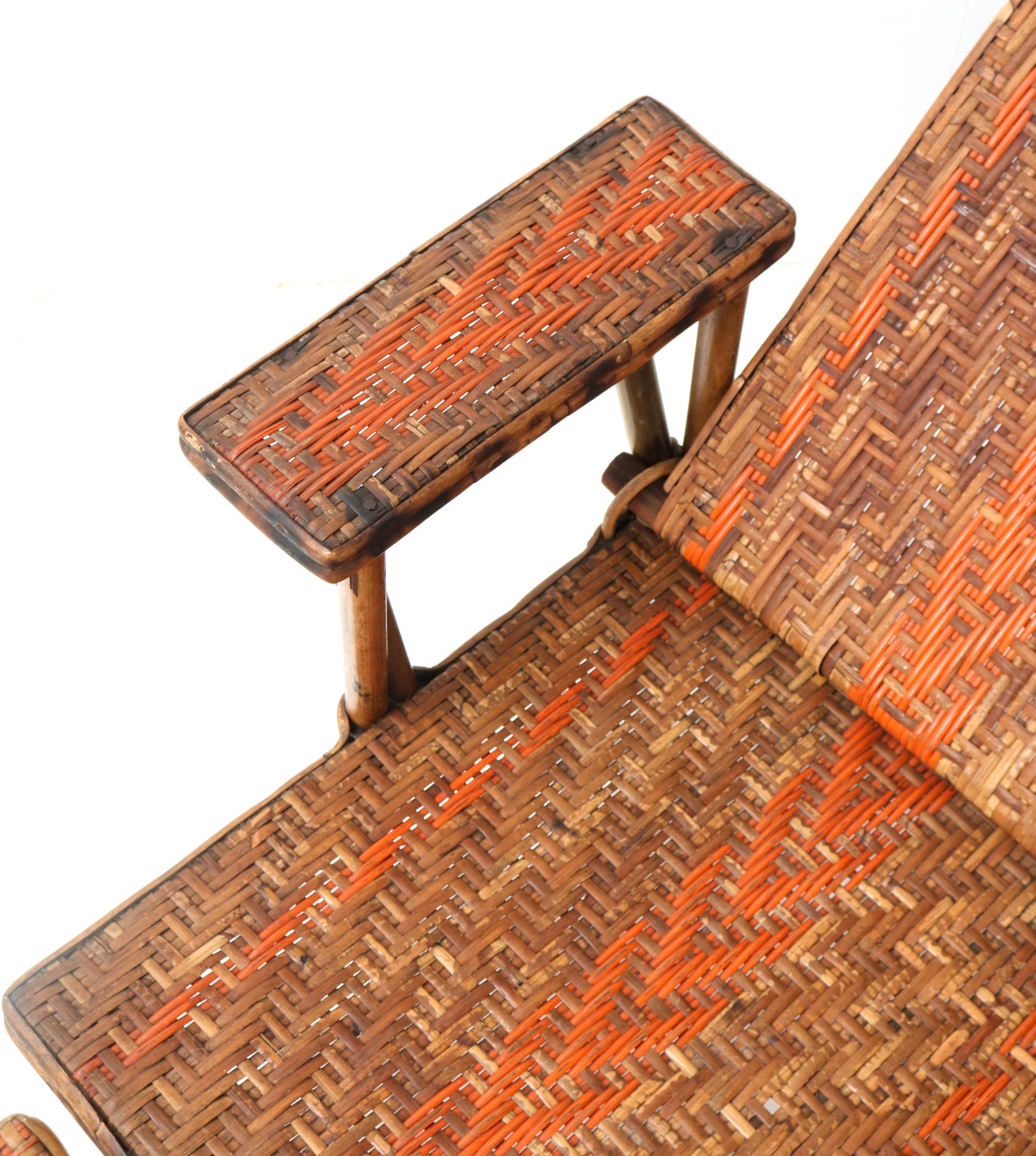Klappbarer Jugendstil-Deckenstuhl oder Loungesessel aus Rattan, 1900er Jahre (Bambus) im Angebot