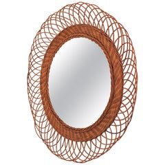 Rattan Artisan Woven Midcentury Sunburst Mirror, France, 1960s