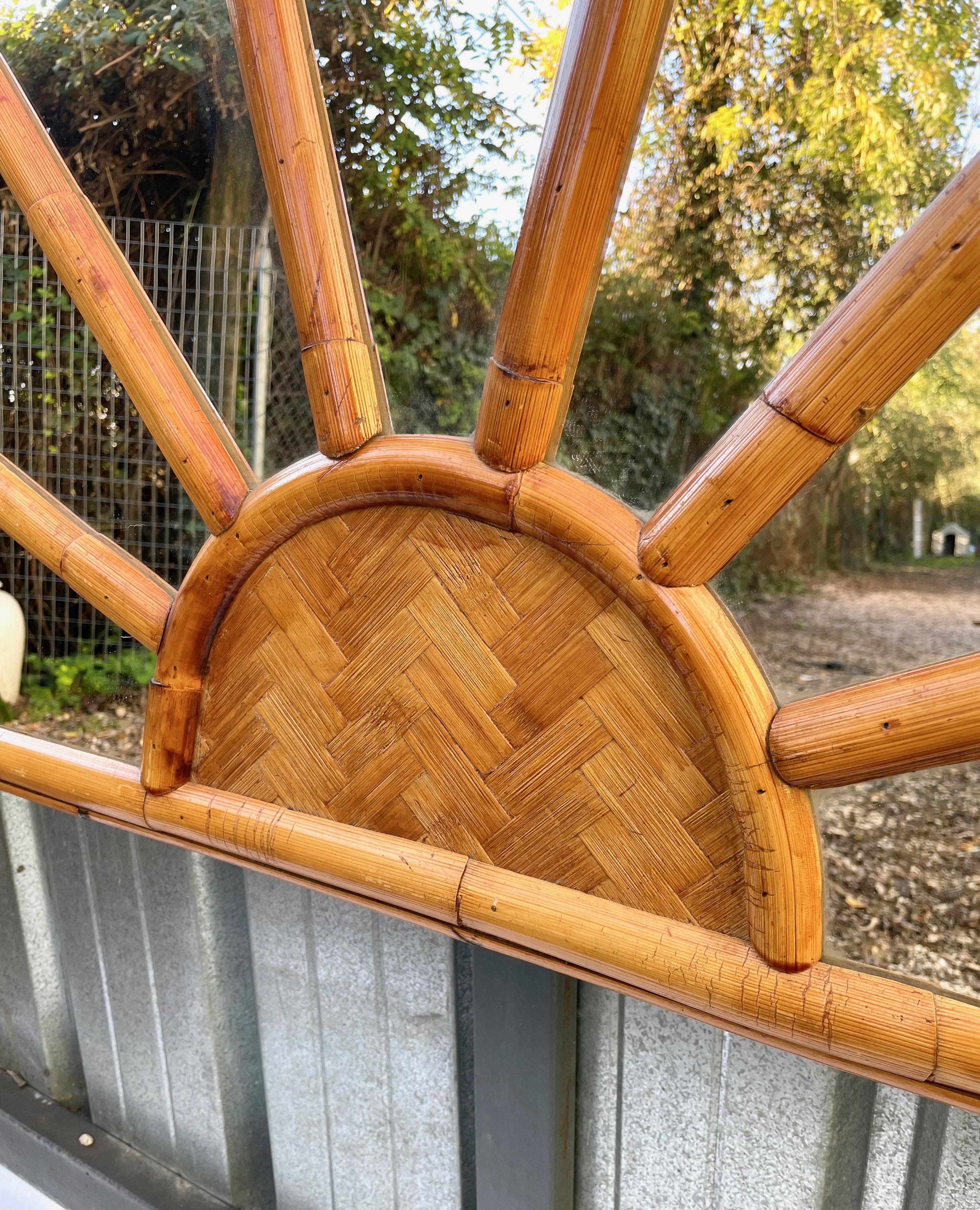 Rattan, Bamboo and Mirror Arched Headboard, Italy, 1960s  In Good Condition For Sale In Rome, IT