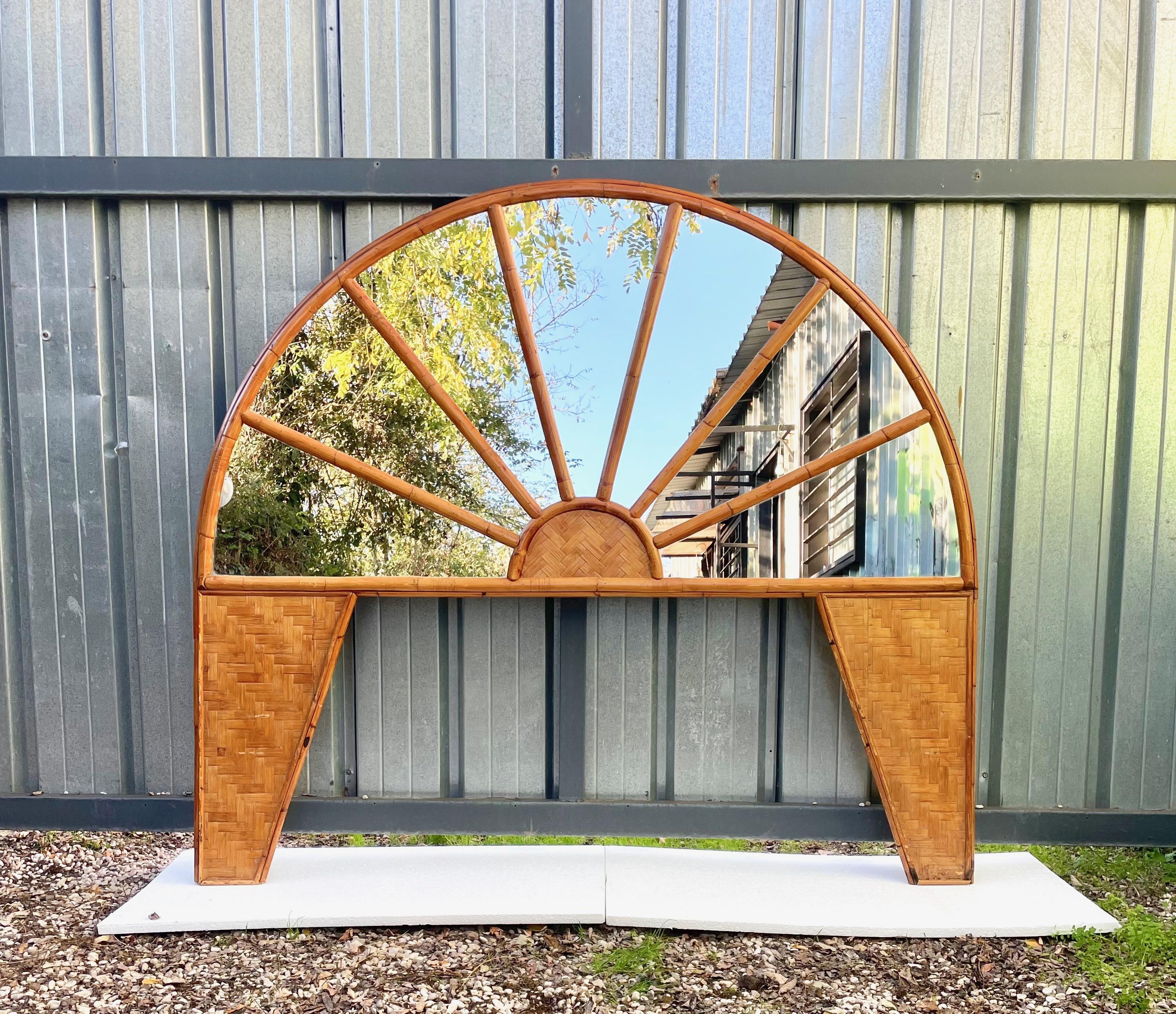 Rattan, Bamboo and Mirror Arched Headboard, Italy, 1960s For Sale 1