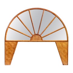 Rattan, Bamboo and Mirror Arched Headboard, Italy, 1960s
