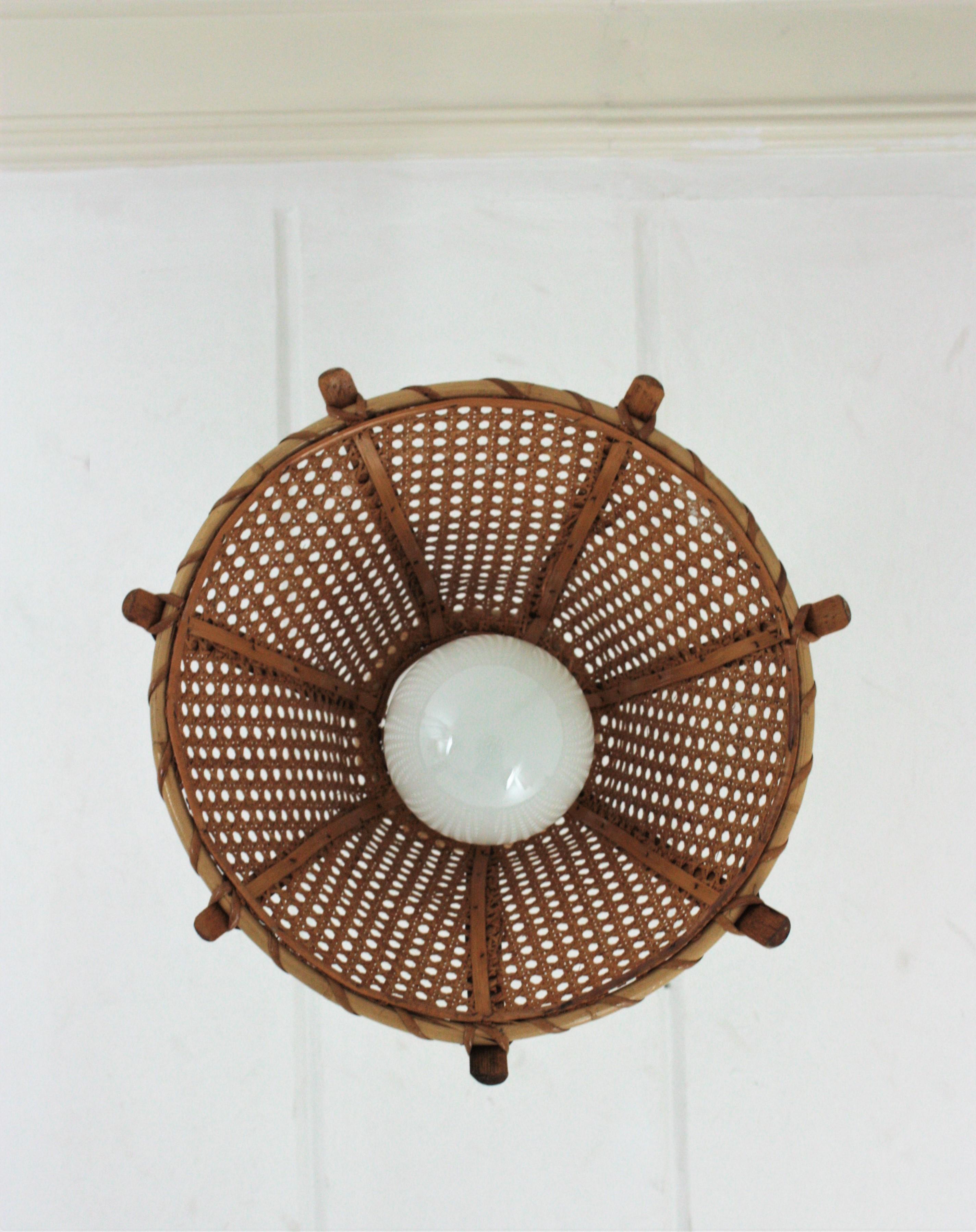 Rattan Bamboo and Wicker Pagoda Pendant or Hanging Light, 1960s 2