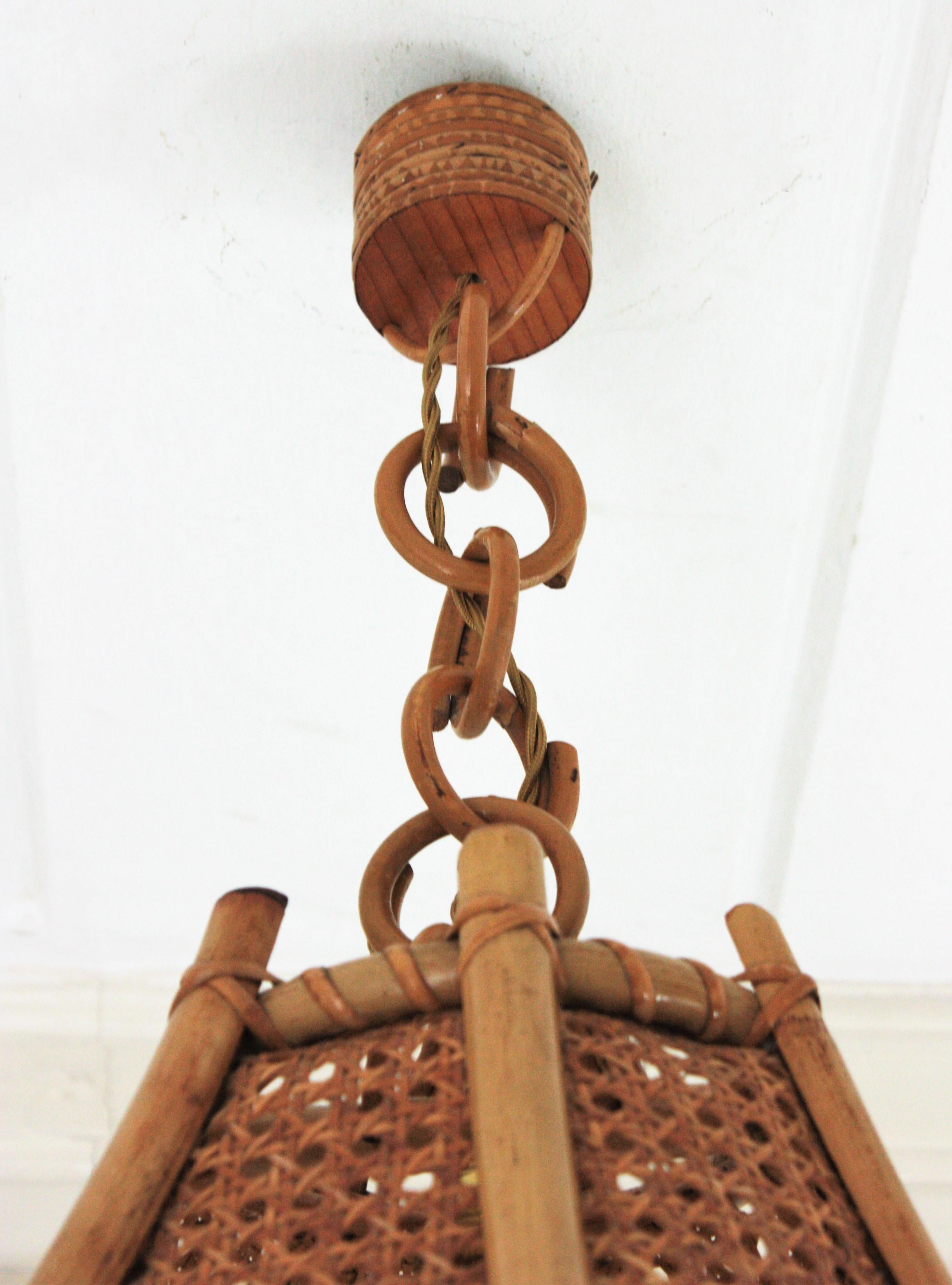 Rattan Bamboo and Wicker Pagoda Pendant or Hanging Light, 1960s 8