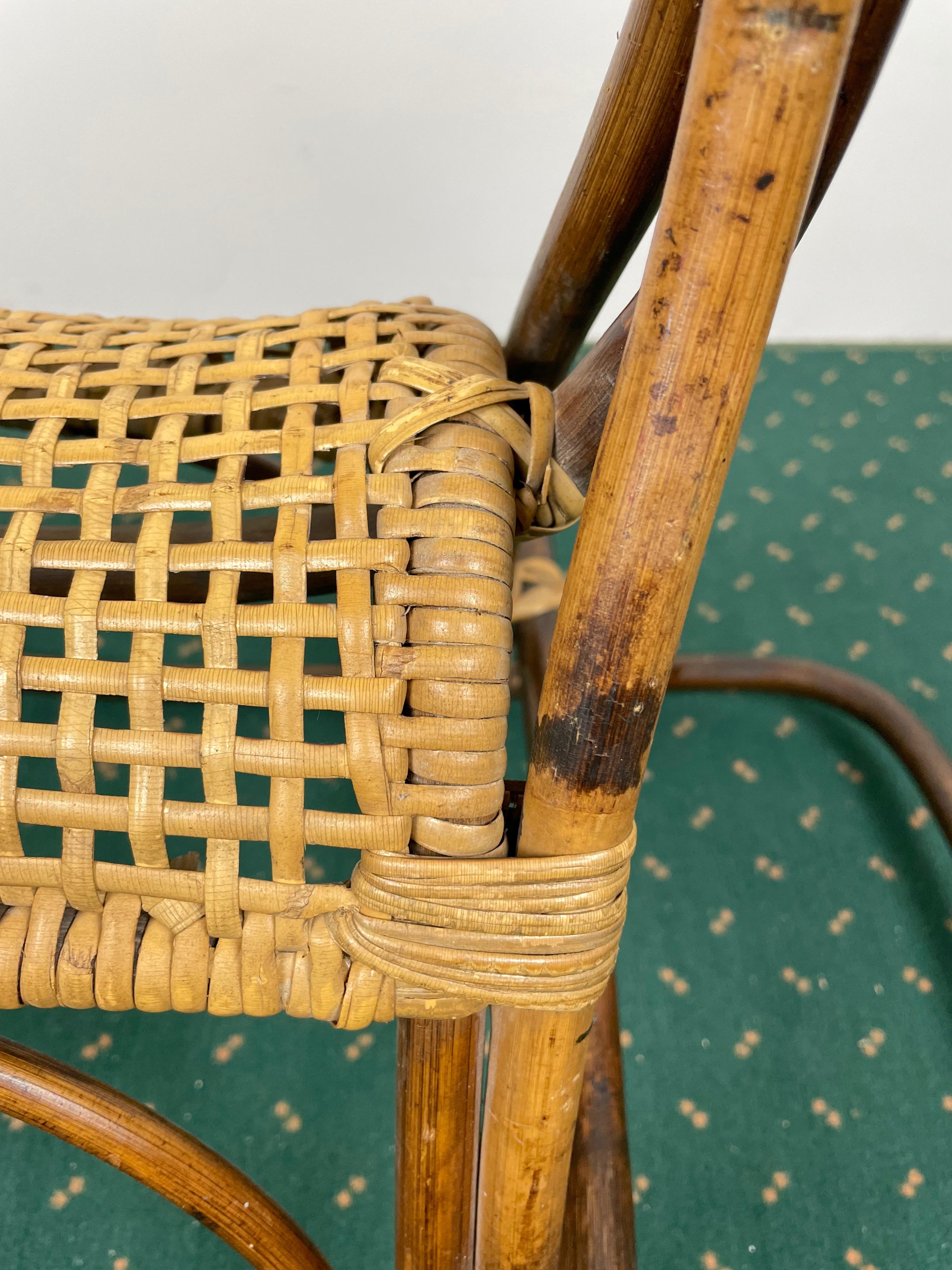 Rattan Bamboo and Wicker Rocking Horse Child's Toy, Italy, 1960 For Sale 1