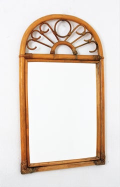 Rattan Bamboo Arched Mirror, 1960s