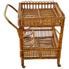 Vintage Rattan Bamboo Bar Cart, Serving Trolley, 1960s