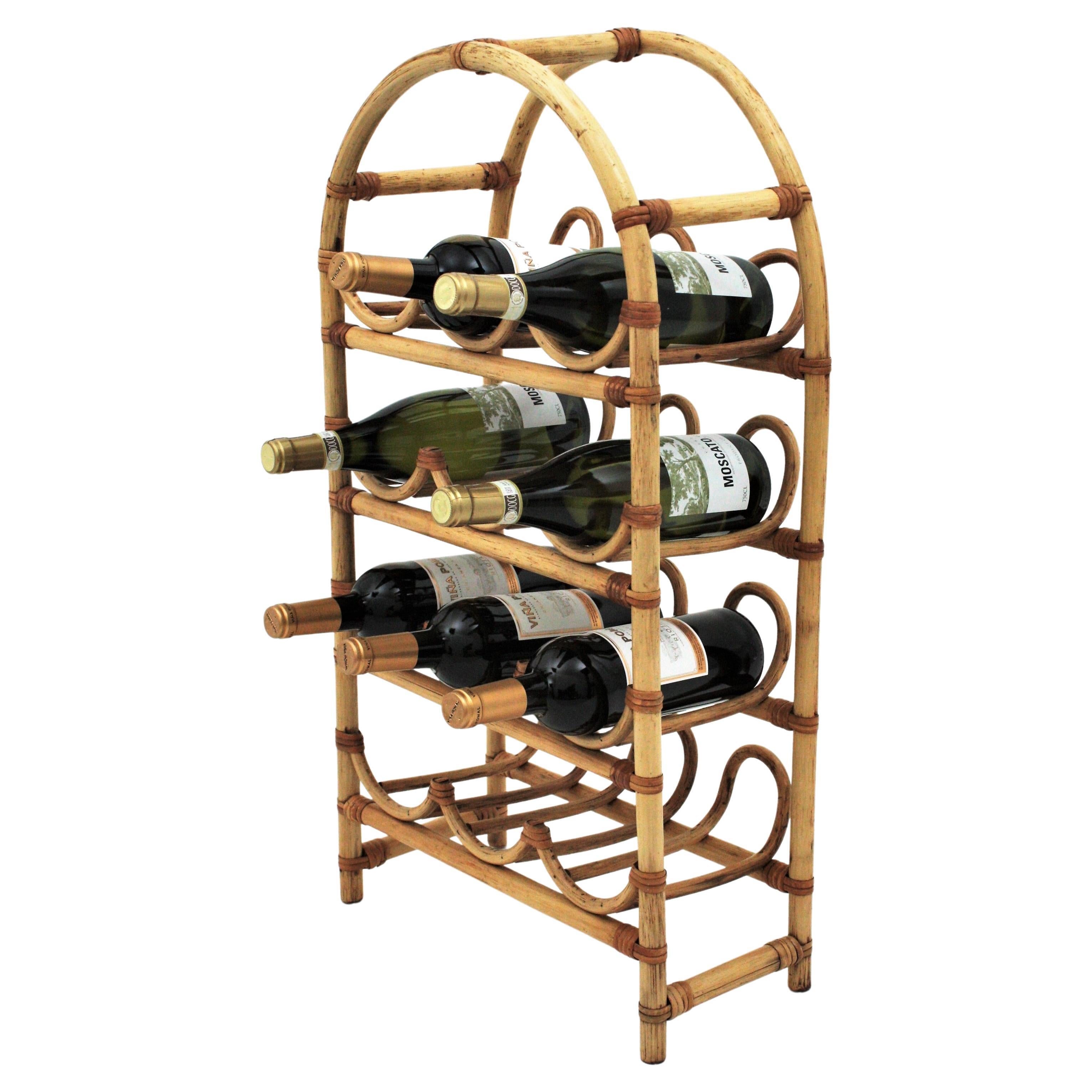 Botellero / Soporte de ratán y bambú