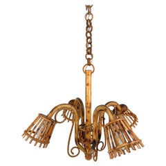 Rattan 
Bamboo Chandelier Louis Sognot Style Italy 1960s
