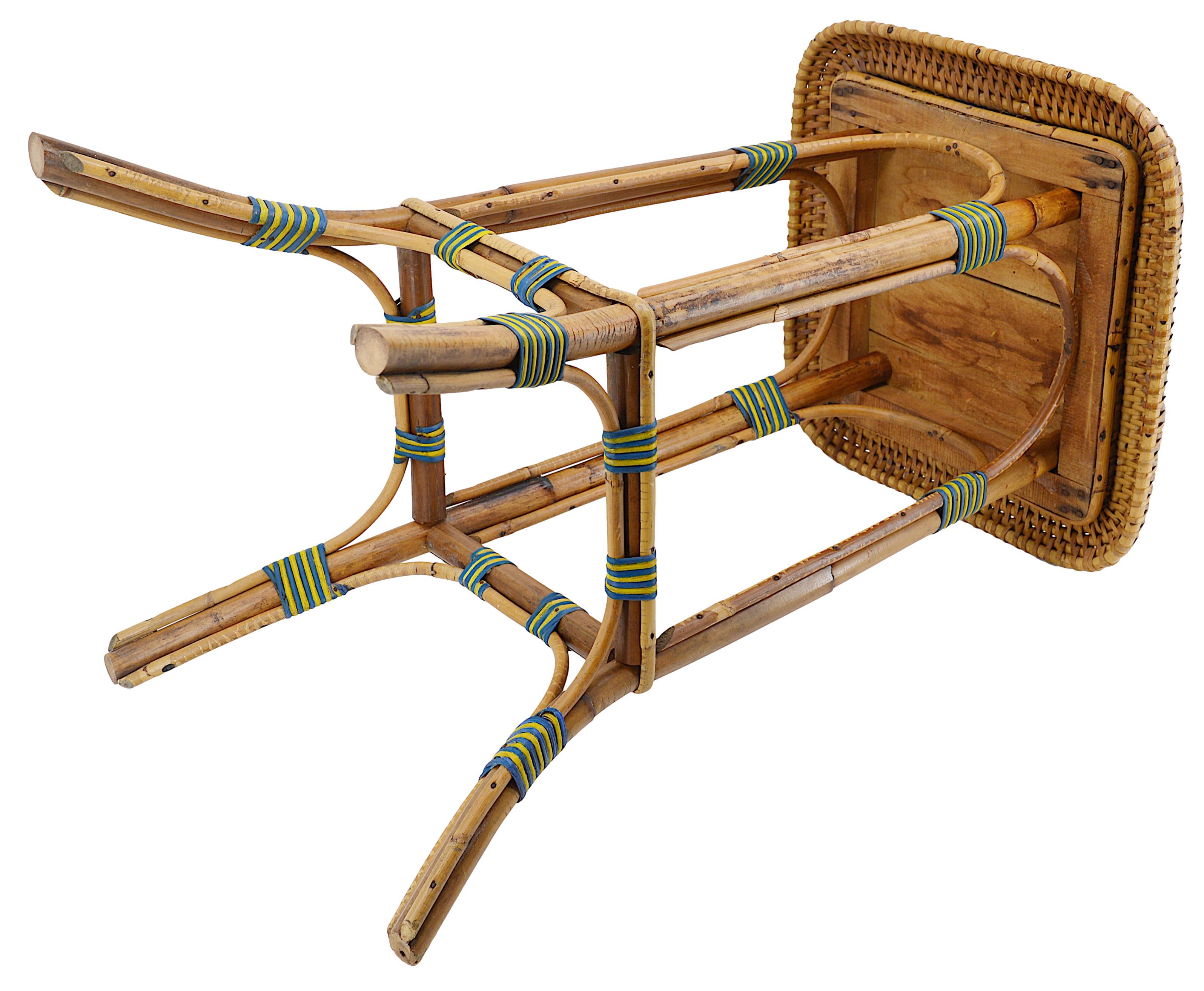 20ième siècle Table basse en rotin et bambou, début du 20e siècle en vente