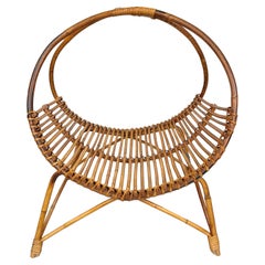 Rattan & Bamboo Curved Magazine Rack, Italy, 1960s