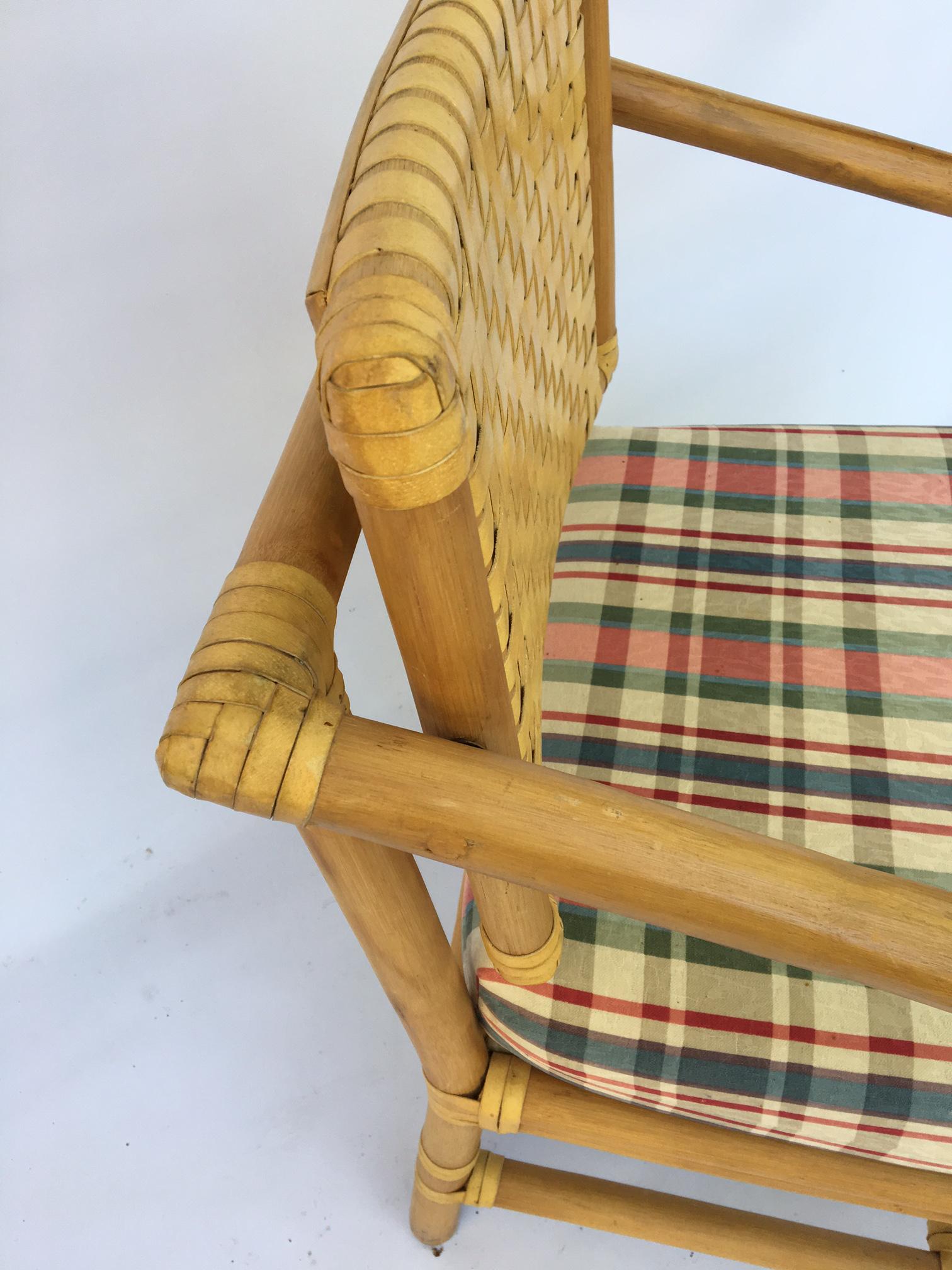 Leather Rattan Bamboo Dining Armchairs by Brown Jordan