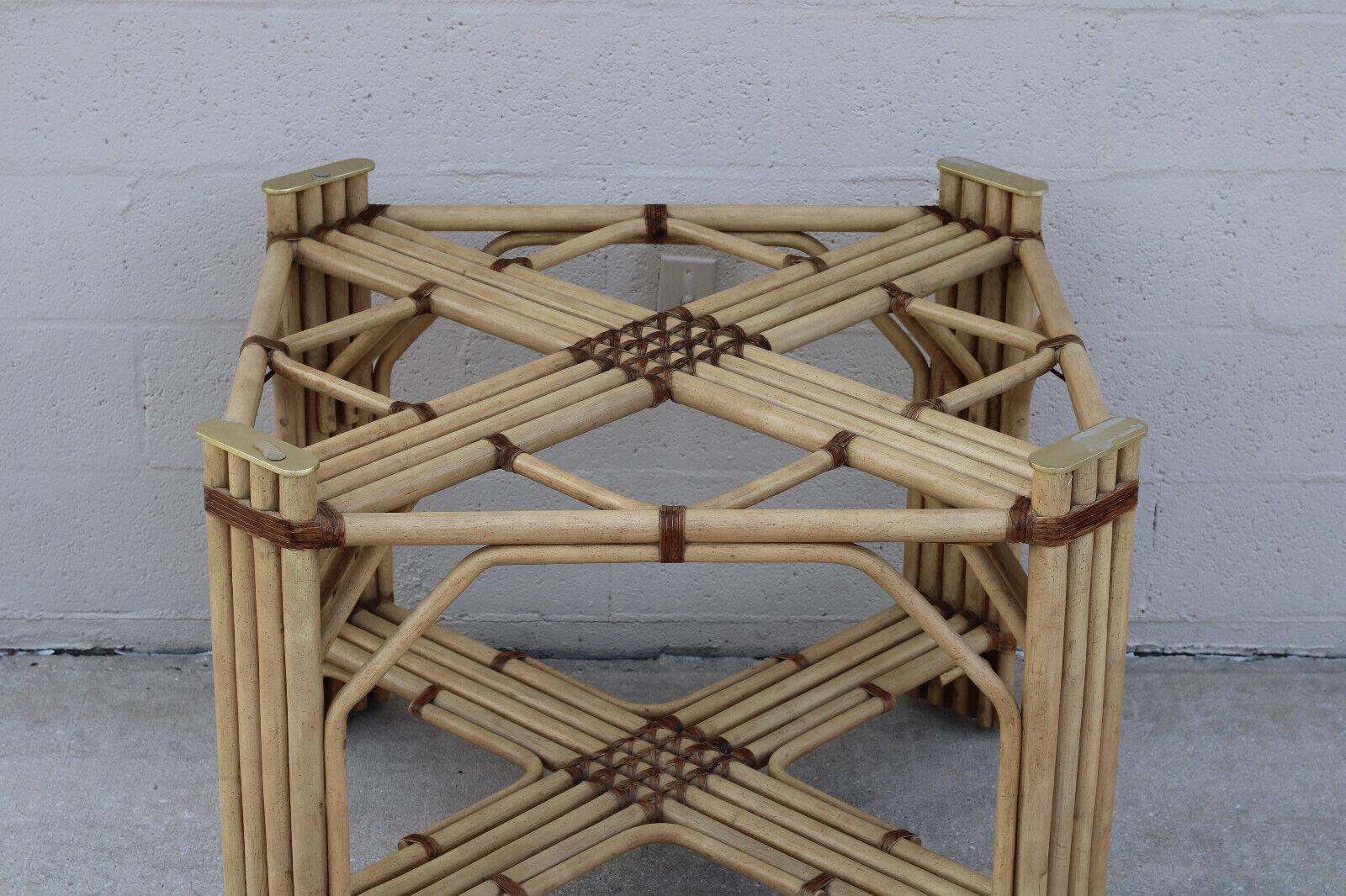 Rattan Bamboo Dining Table Base by Drexel Heritage In Good Condition For Sale In Vero Beach, FL