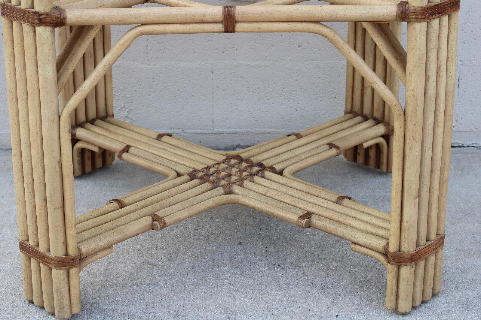 Leather Rattan Bamboo Dining Table Base by Drexel Heritage For Sale