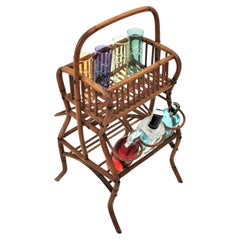 Carrito de Bar de Bebidas de Ratán y Bambú de Mediados de Siglo / Dry Bar, Años 60