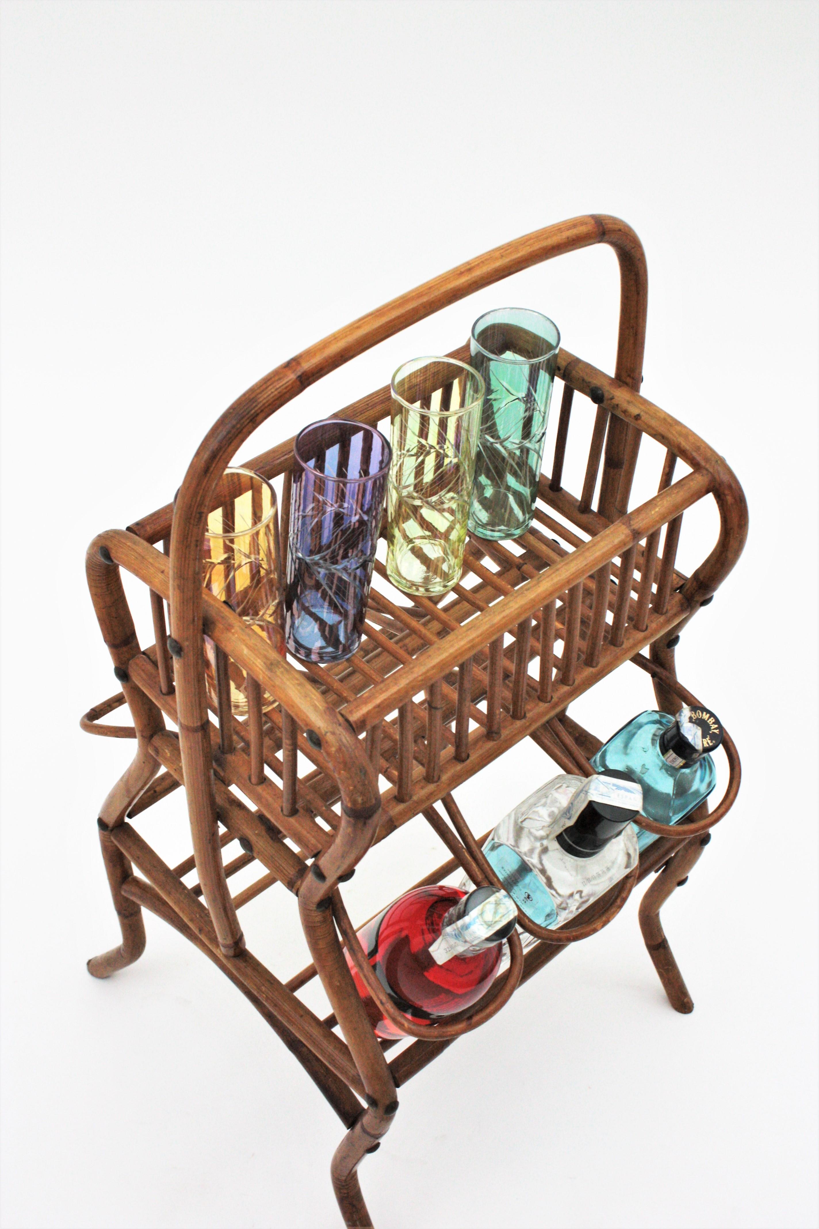 Hand-Crafted Rattan Bamboo Drinks Bar Cart, 1960s For Sale