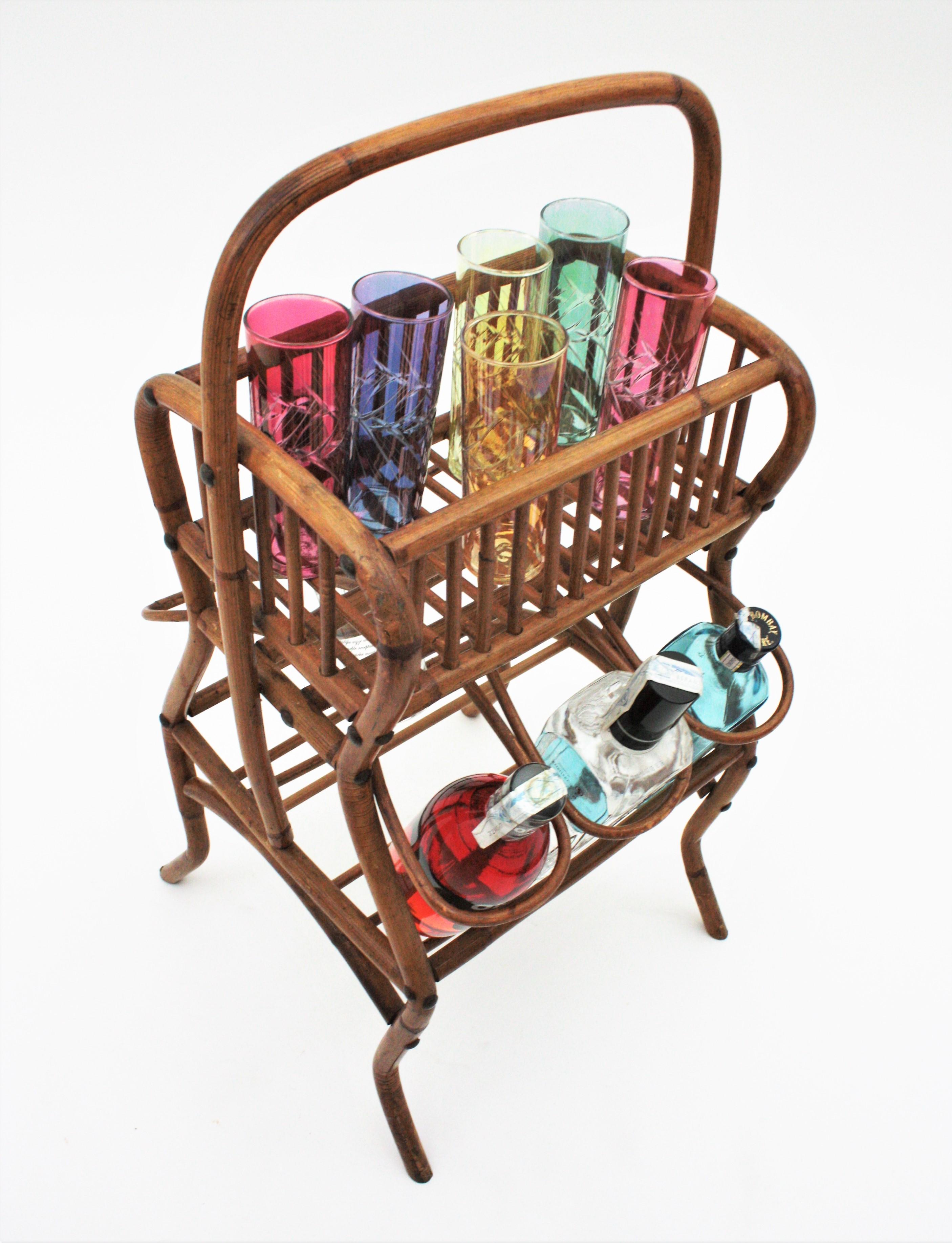 20th Century Midcentury Rattan Bamboo Drinks Bar Cart / Dry Bar, 1960s For Sale