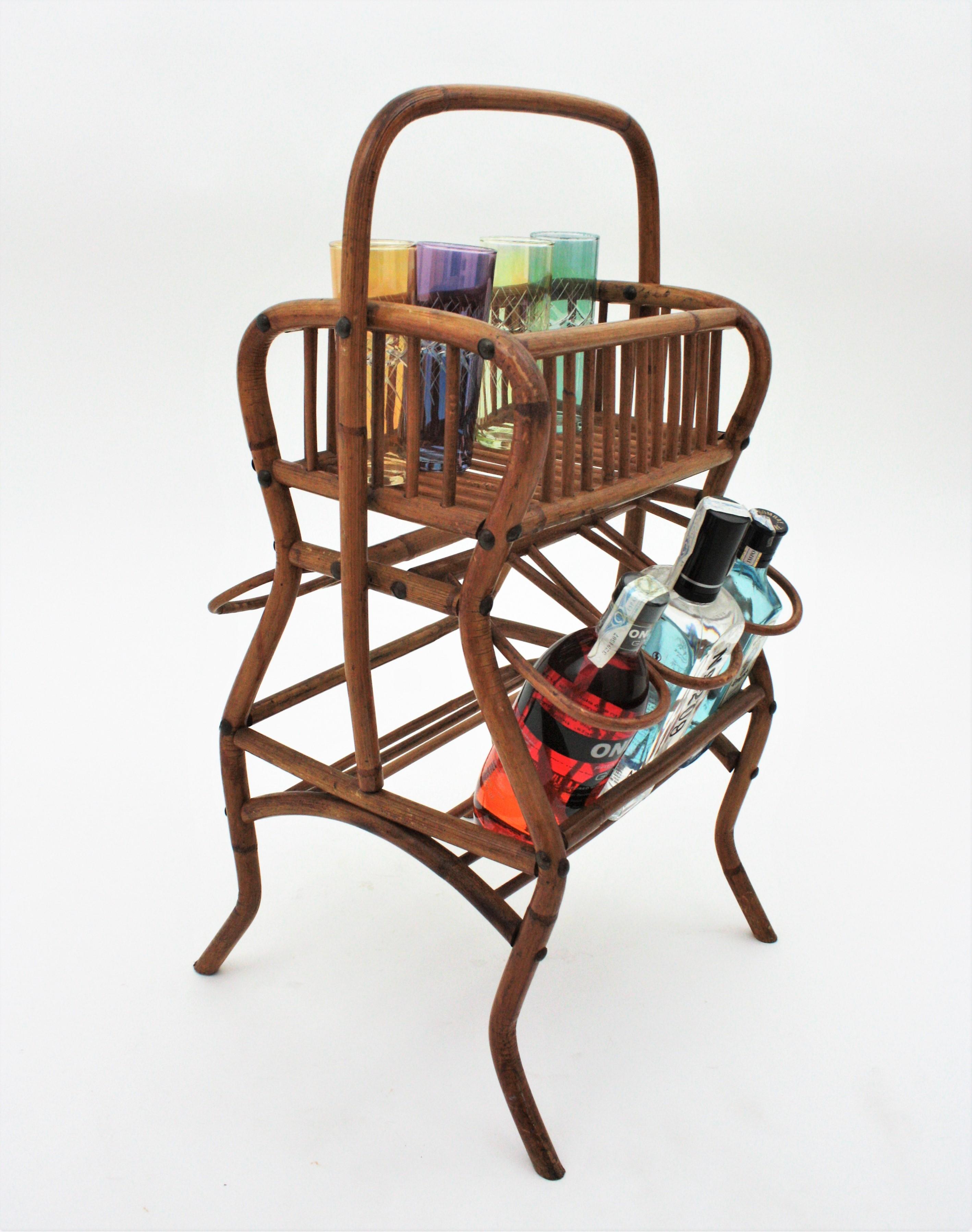 Midcentury Rattan Bamboo Drinks Bar Cart / Dry Bar, 1960s For Sale 1