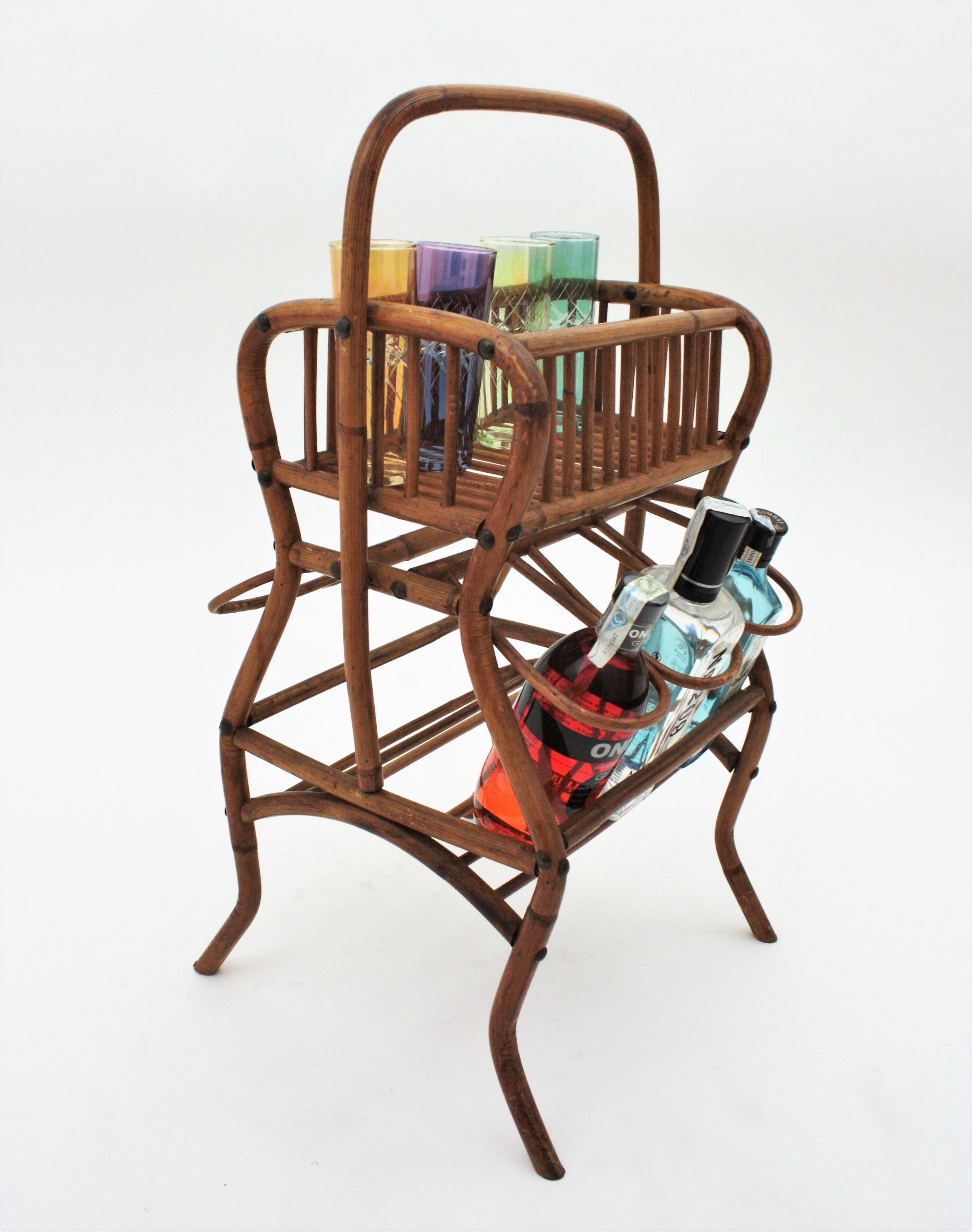 Rattan Bamboo Drinks Bar Cart, 1960s For Sale 1