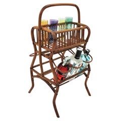 Vintage Rattan Bamboo Drinks Bar Cart, 1960s