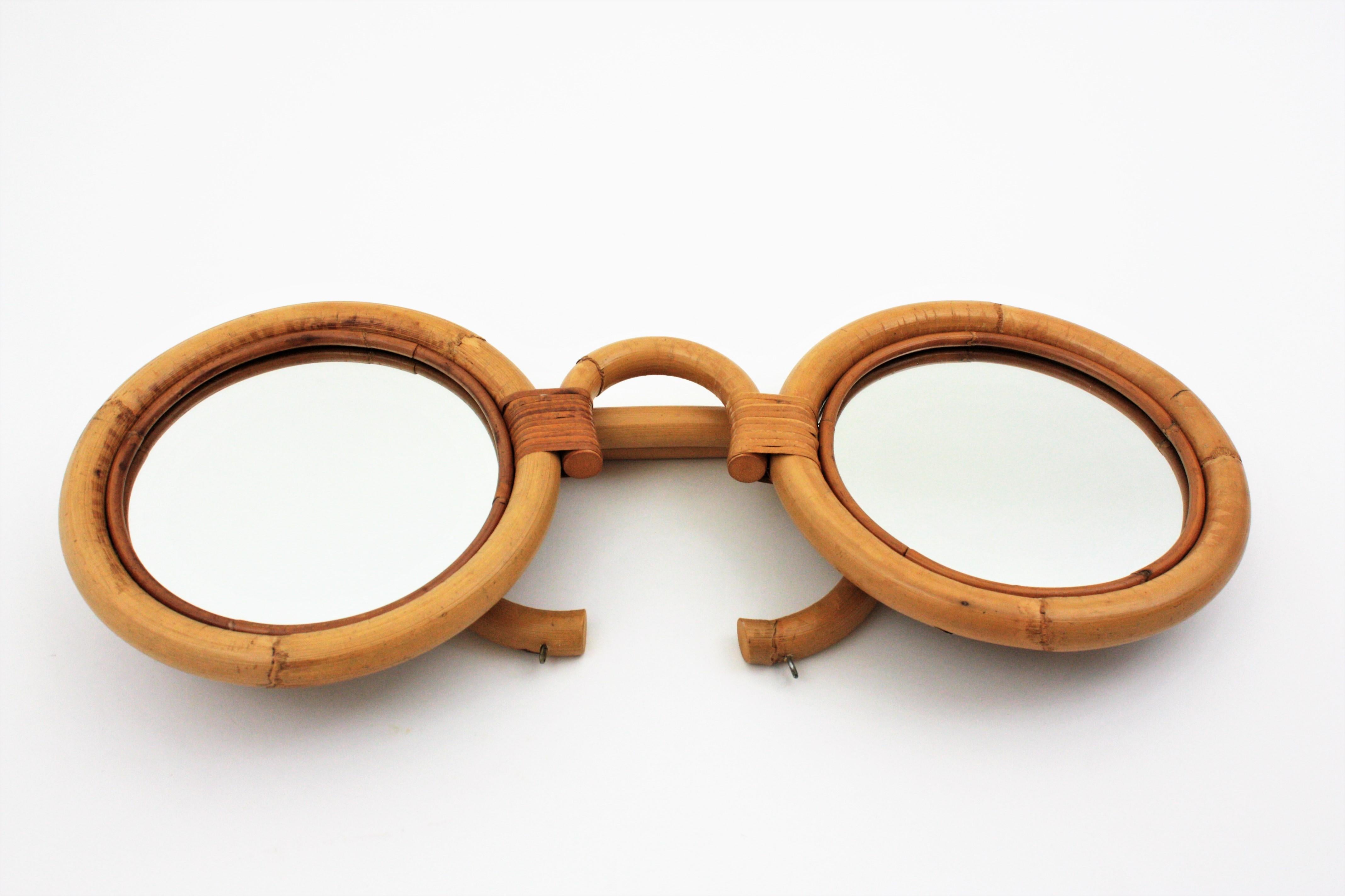 Rattan Bamboo Wicker Face Glasses Mirror Wall Decoration For Sale 4