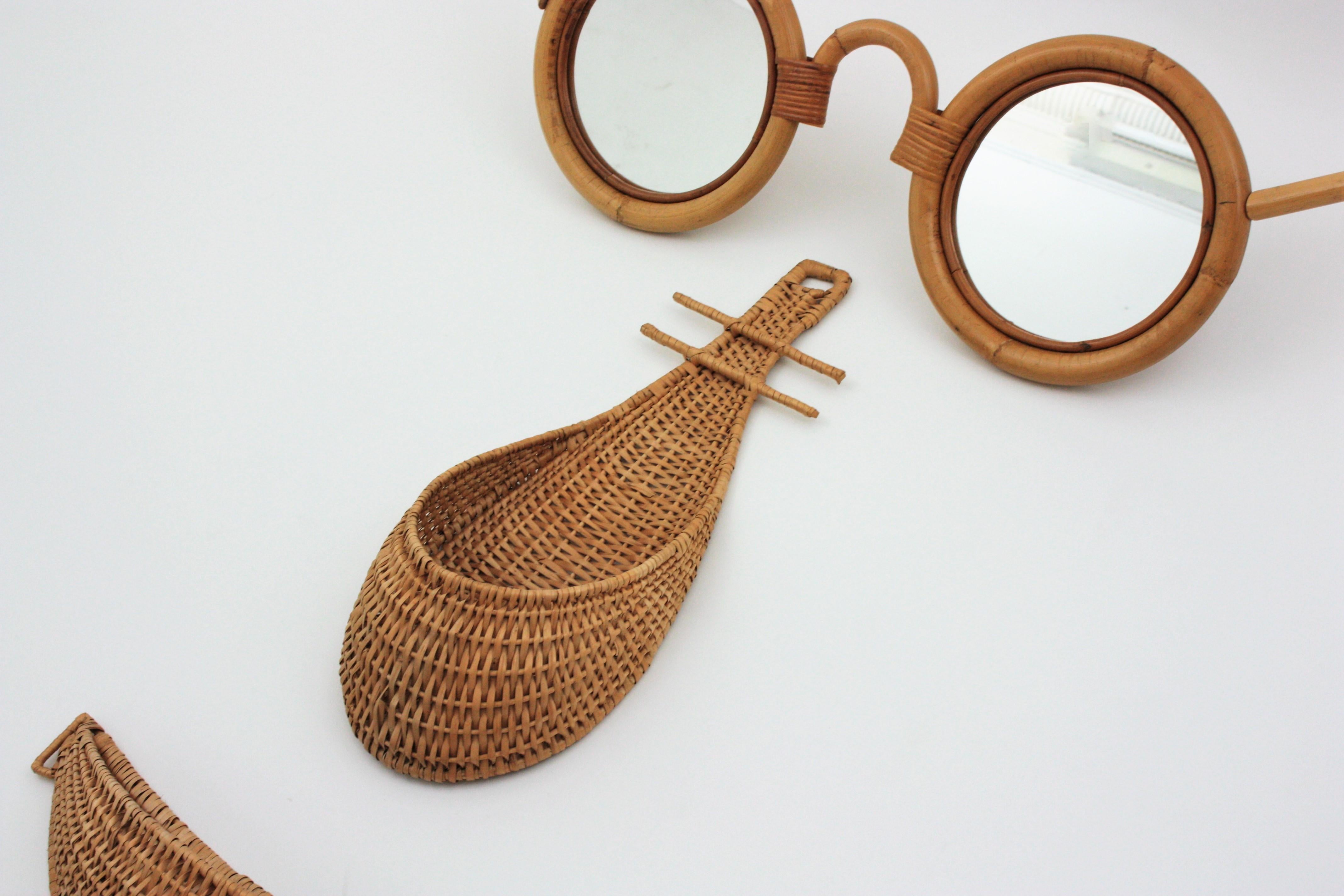 Spanish Rattan Bamboo Wicker Face Glasses Mirror Wall Decoration For Sale