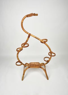 Rattan & Bamboo Flower Stand Plant Holder, Italy, 1960s