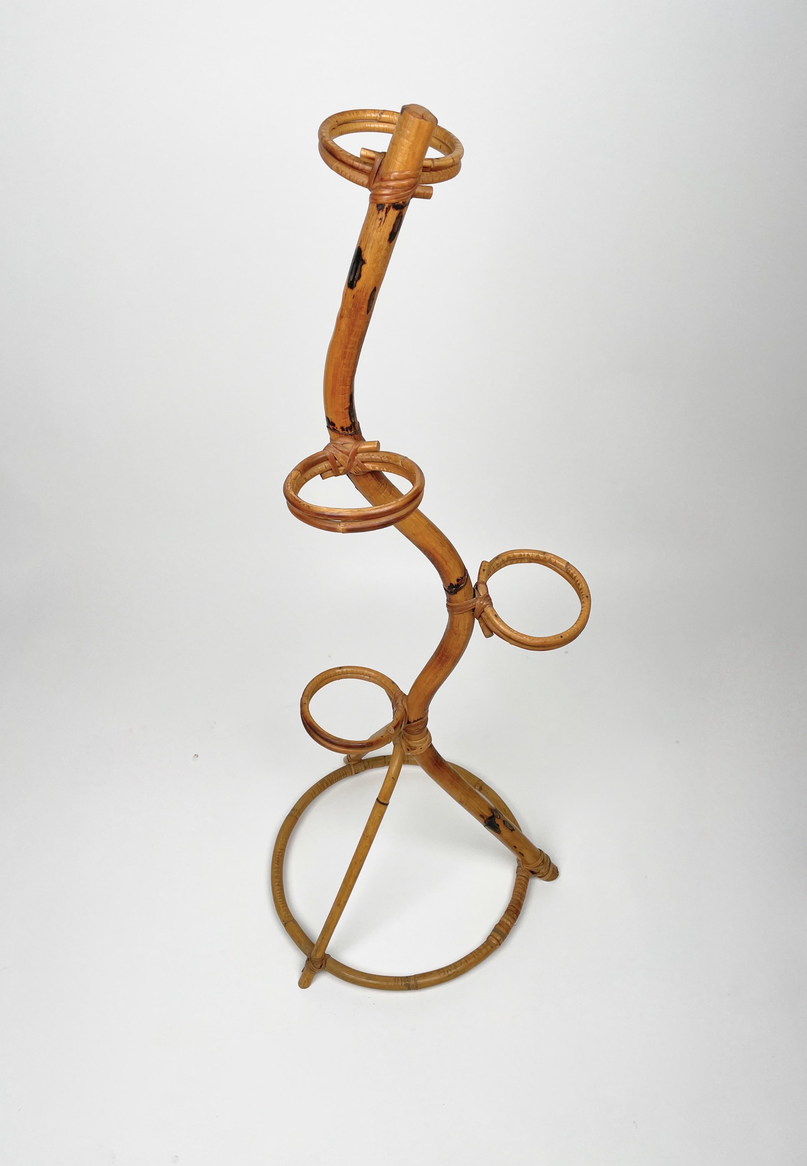 Rattan & Bamboo Flower Stand Plant Holder Italy 1960s In Good Condition In Rome, IT
