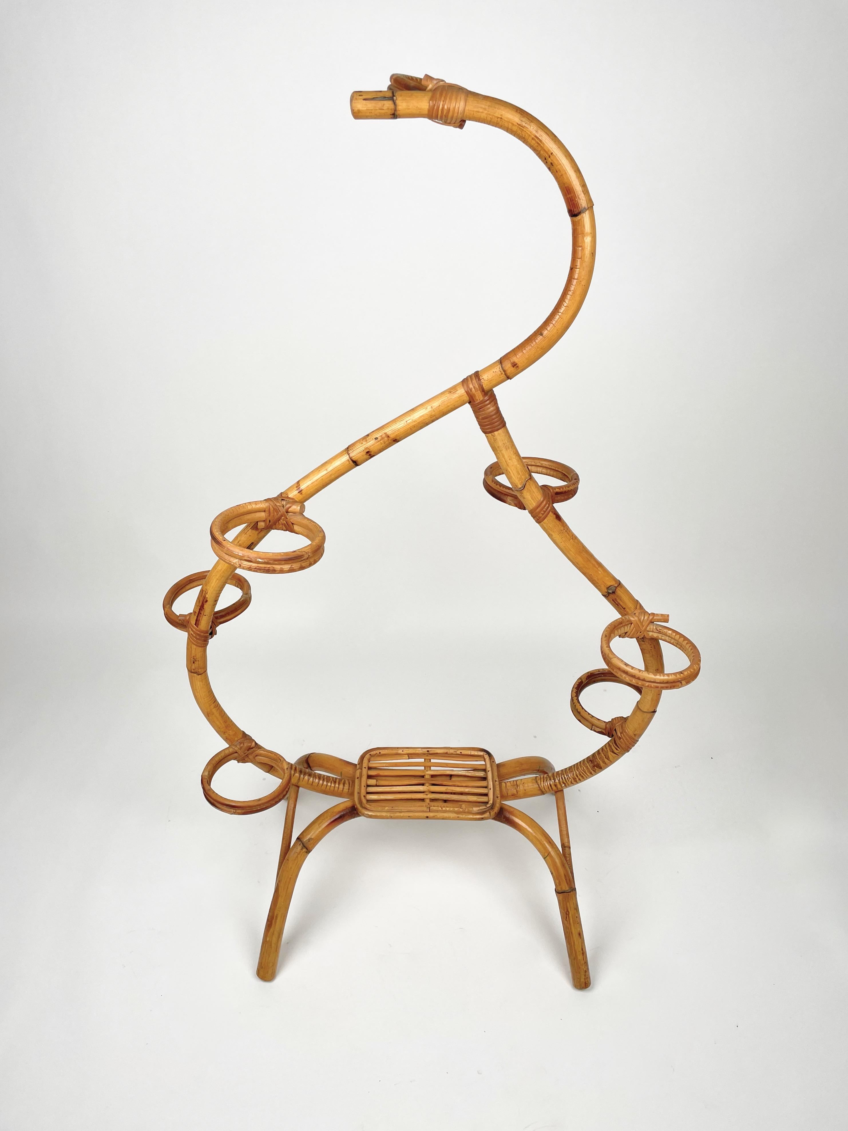 Rattan & Bamboo Flower Stand Plant Holder, Italy, 1960s In Good Condition For Sale In Rome, IT