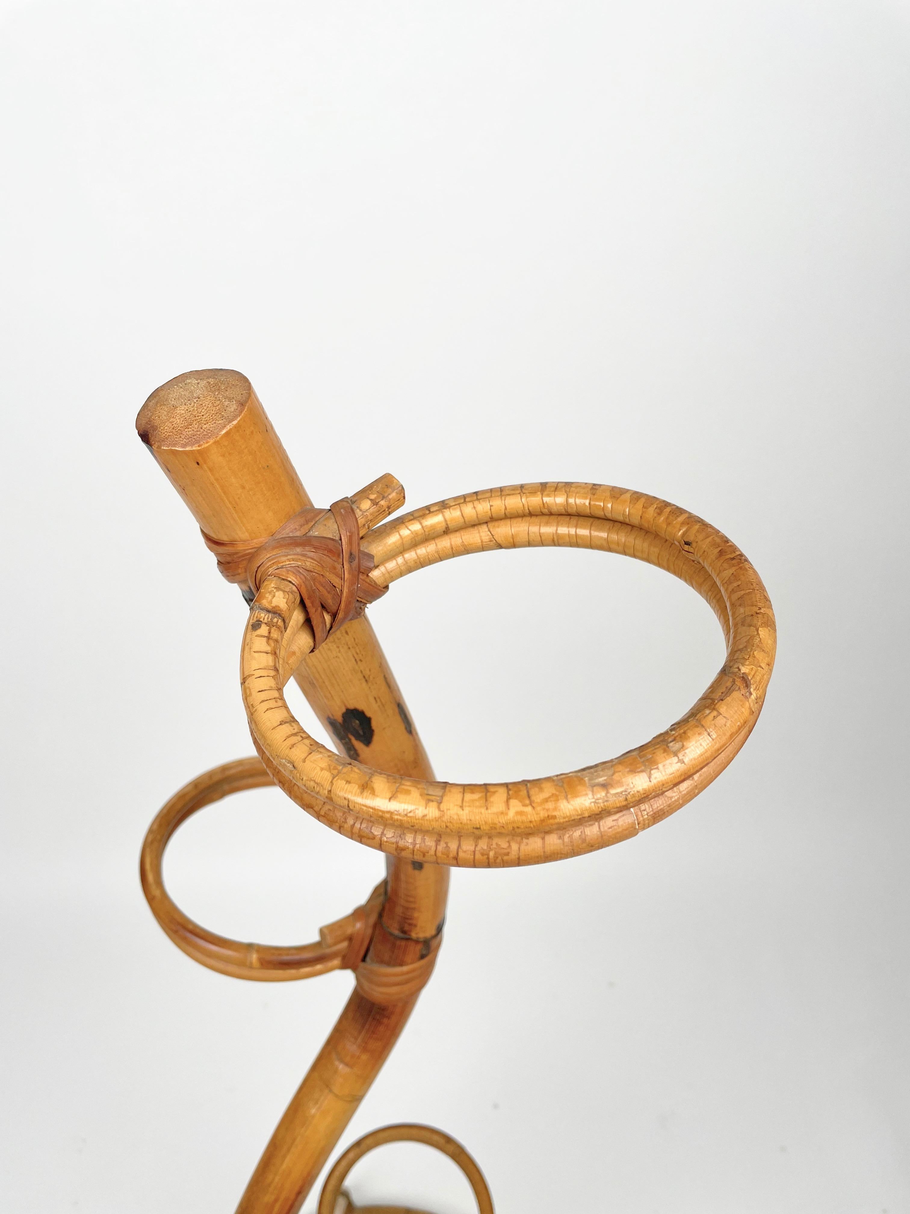 Rattan & Bamboo Flower Stand Plant Holder Italy 1960s 2