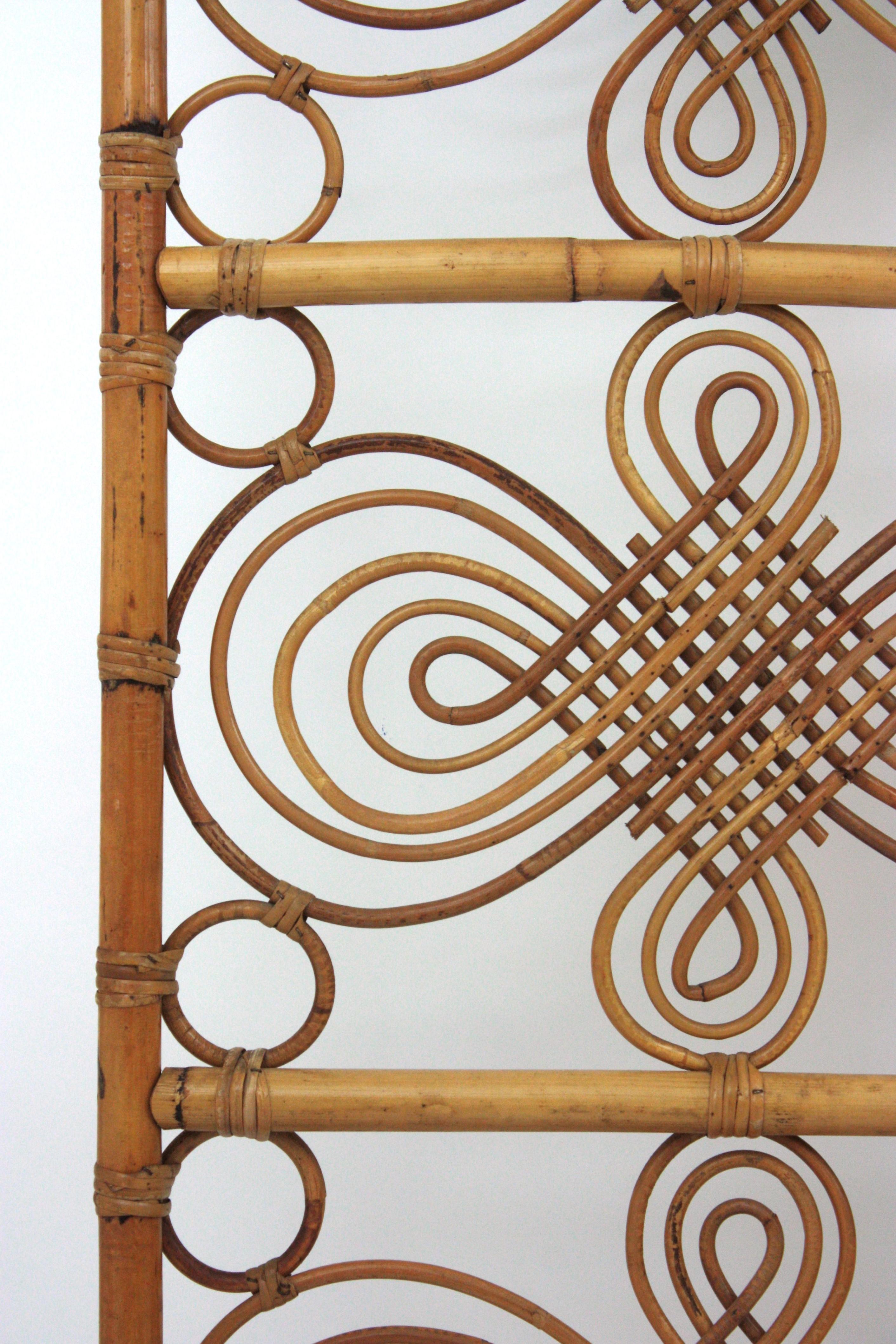 Rattan Bamboo Folding Screen Room Divider, 1960s For Sale 3