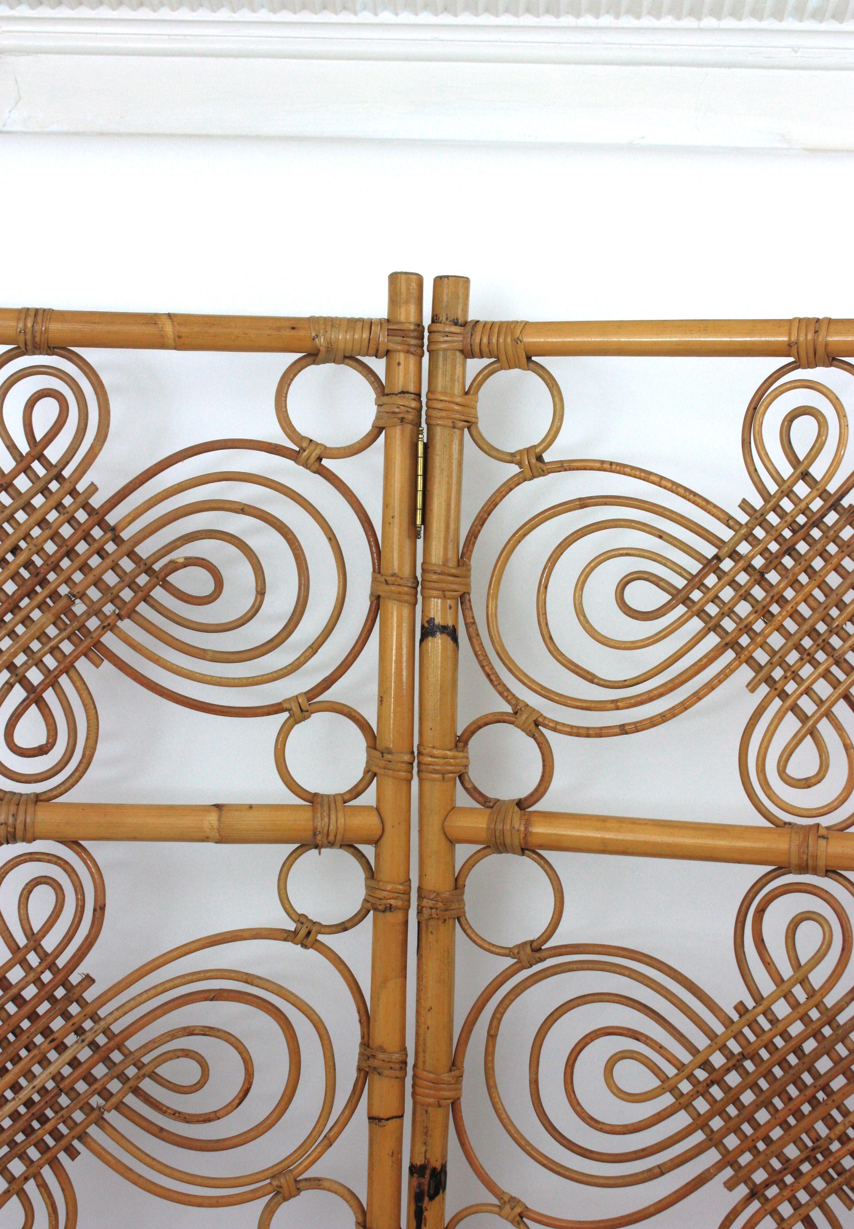 Rattan Bamboo Folding Screen Room Divider, 1960s For Sale 4