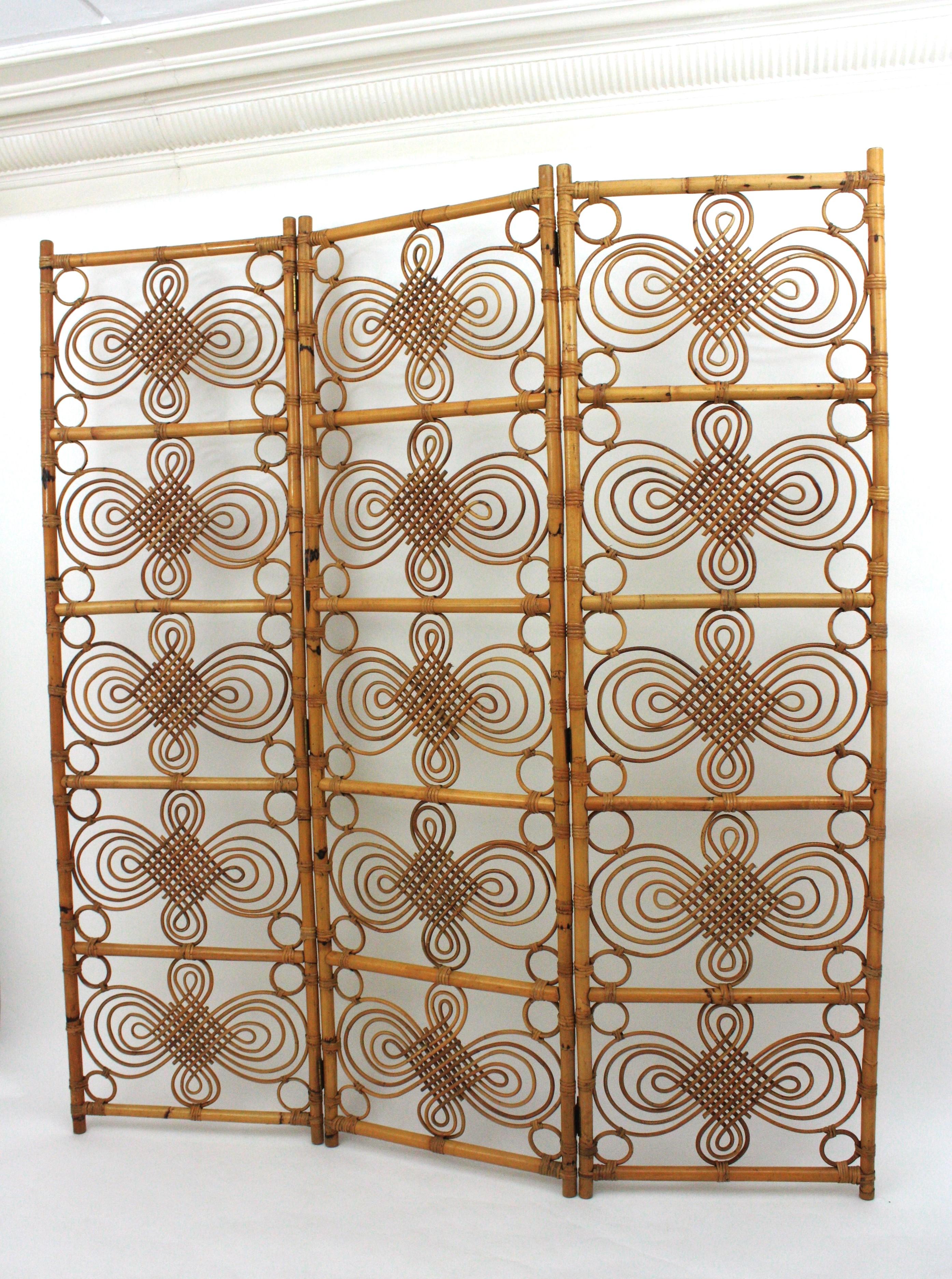 Rattan Bamboo Folding Screen Room Divider, 1960s For Sale 5