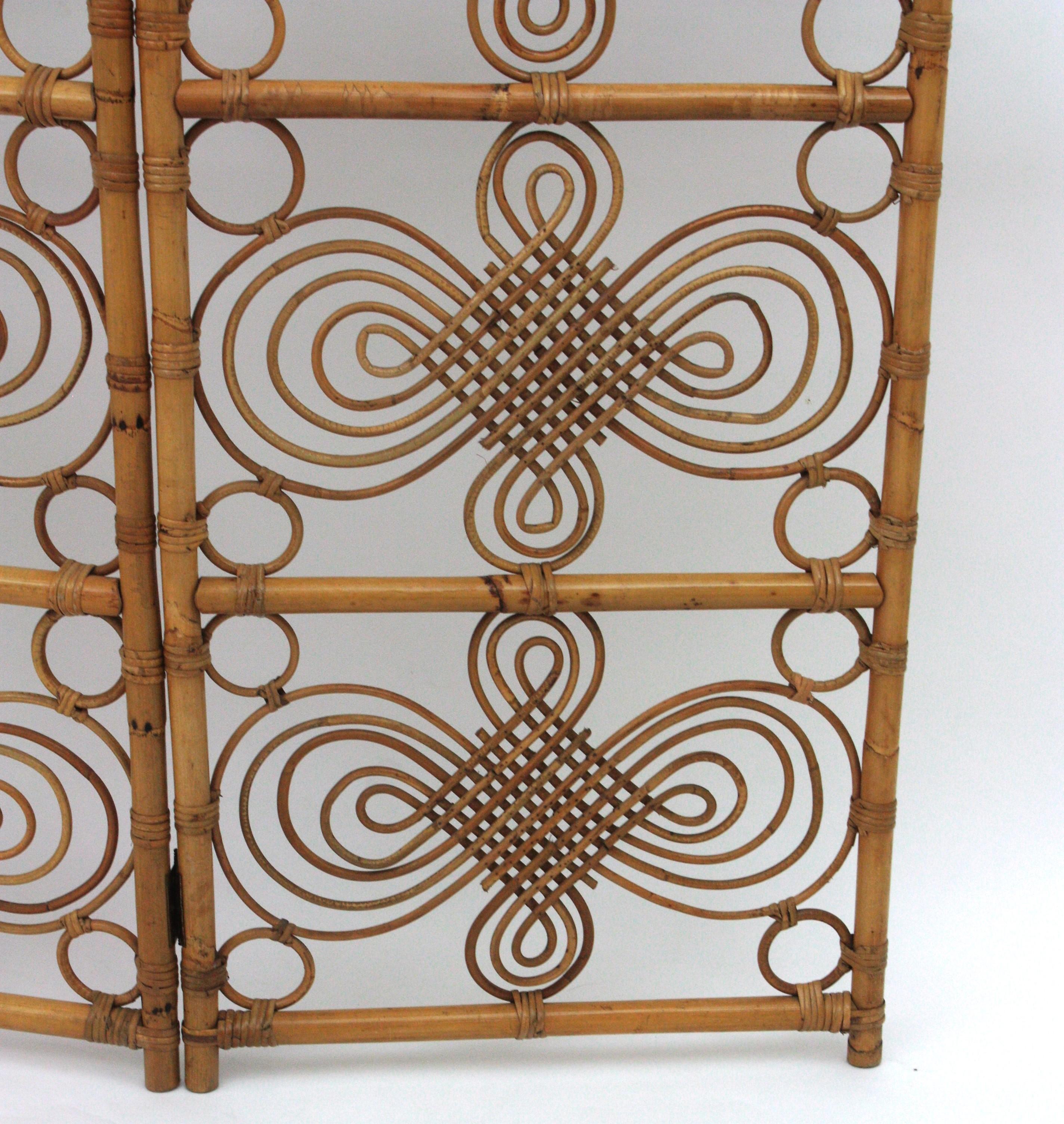 Rattan Bamboo Folding Screen Room Divider, 1960s For Sale 6