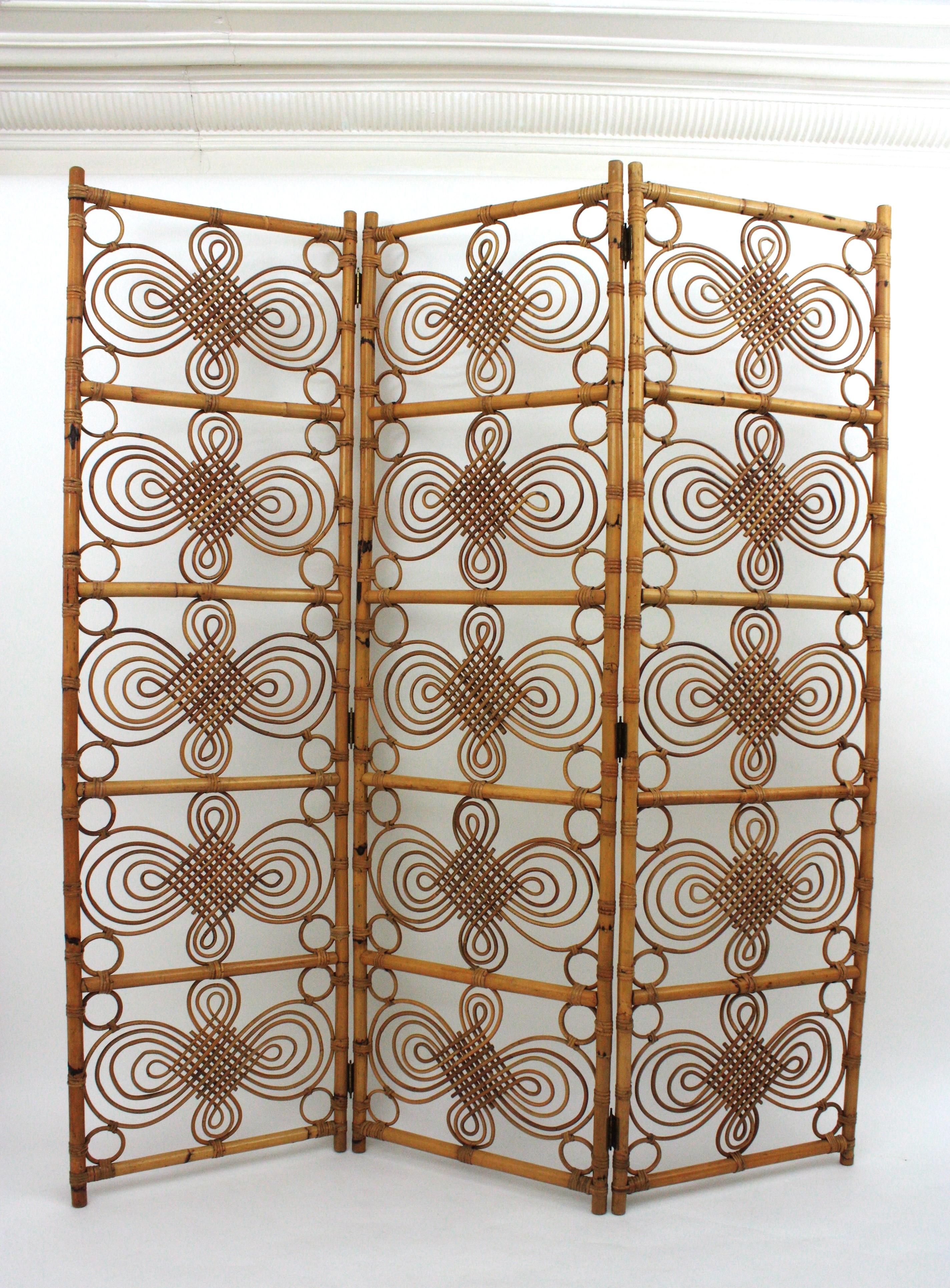 Rattan Bamboo Folding Screen Room Divider, 1960s For Sale 7
