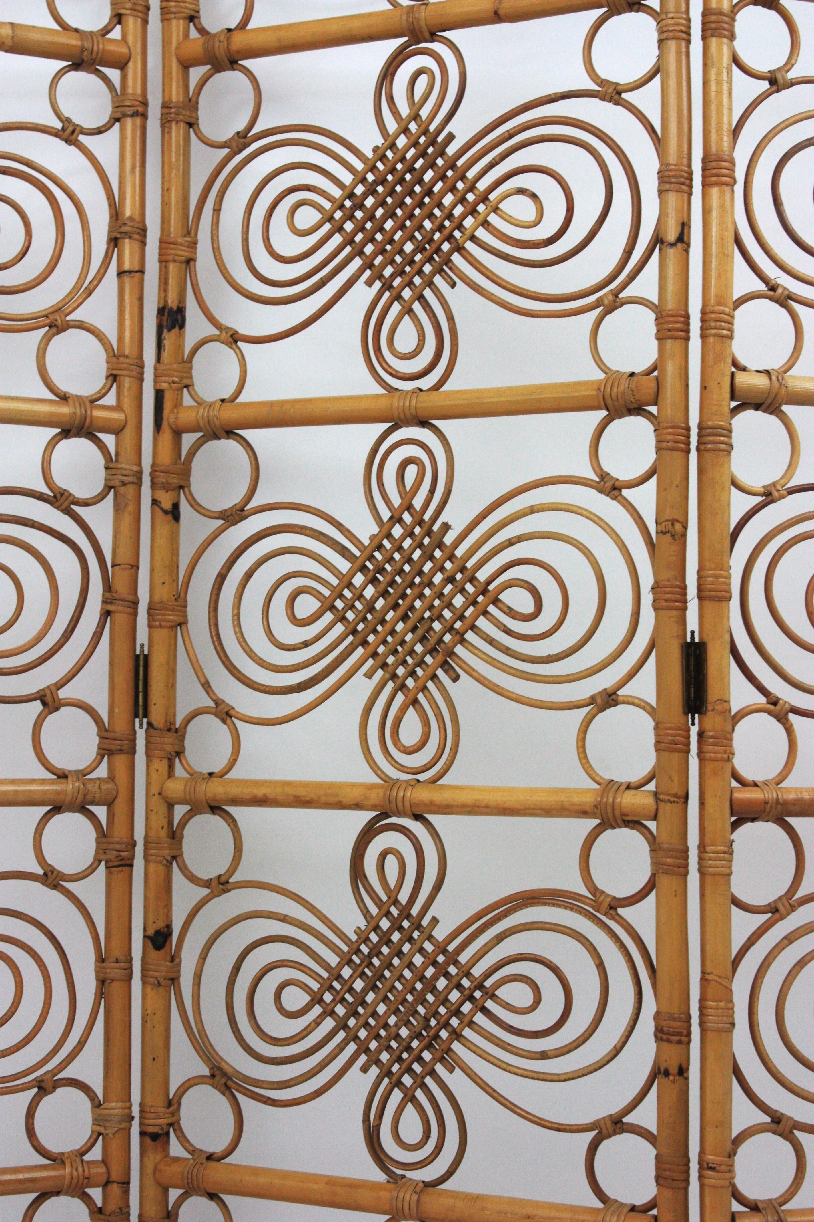Rattan Bamboo Folding Screen Room Divider, 1960s For Sale 8