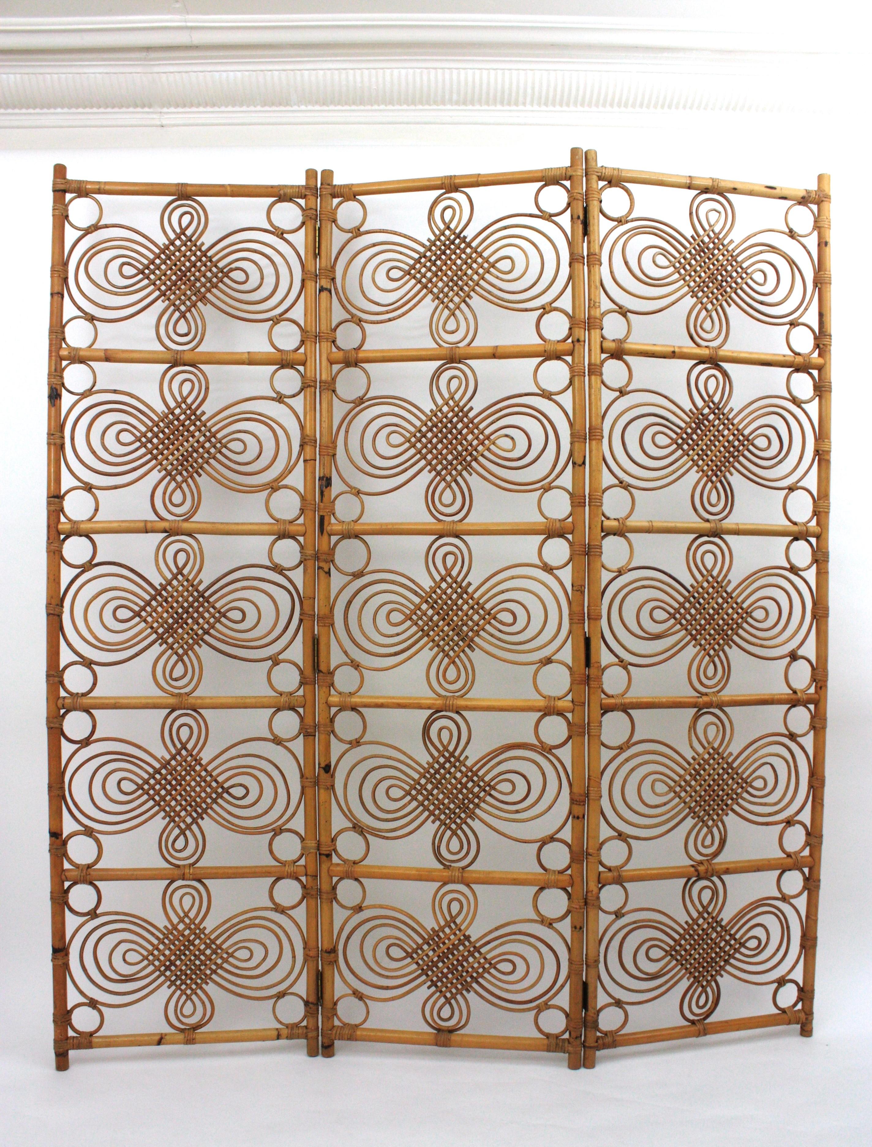 Rattan Bamboo Folding Screen Room Divider, 1960s For Sale 9