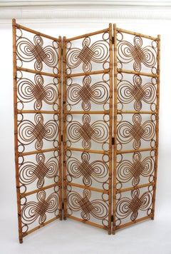 Rattan-Bambus-Faltwand Raumtrenner, 1960er Jahre