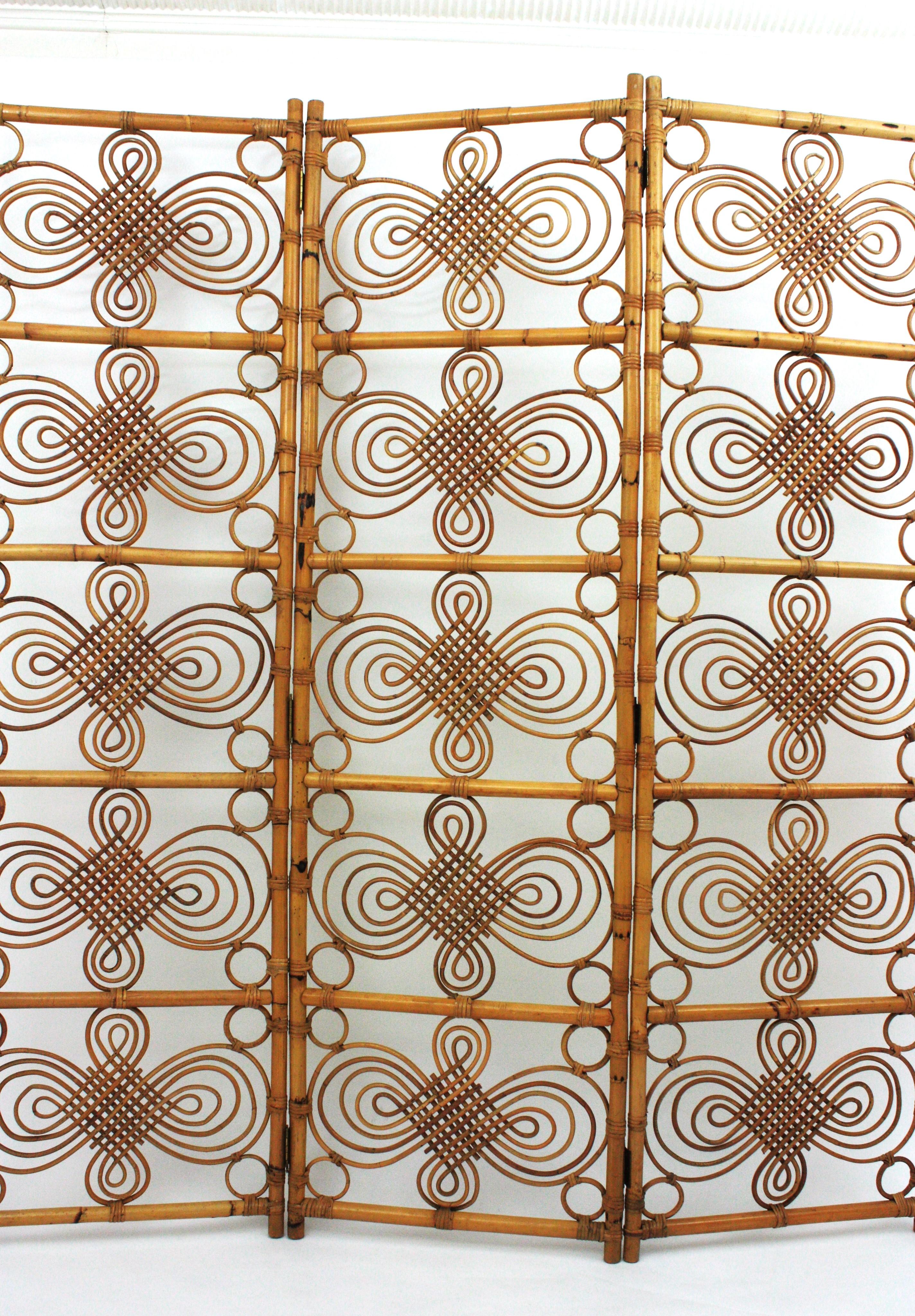 Rattan Bamboo Folding Screen Room Divider, 1960s For Sale 1