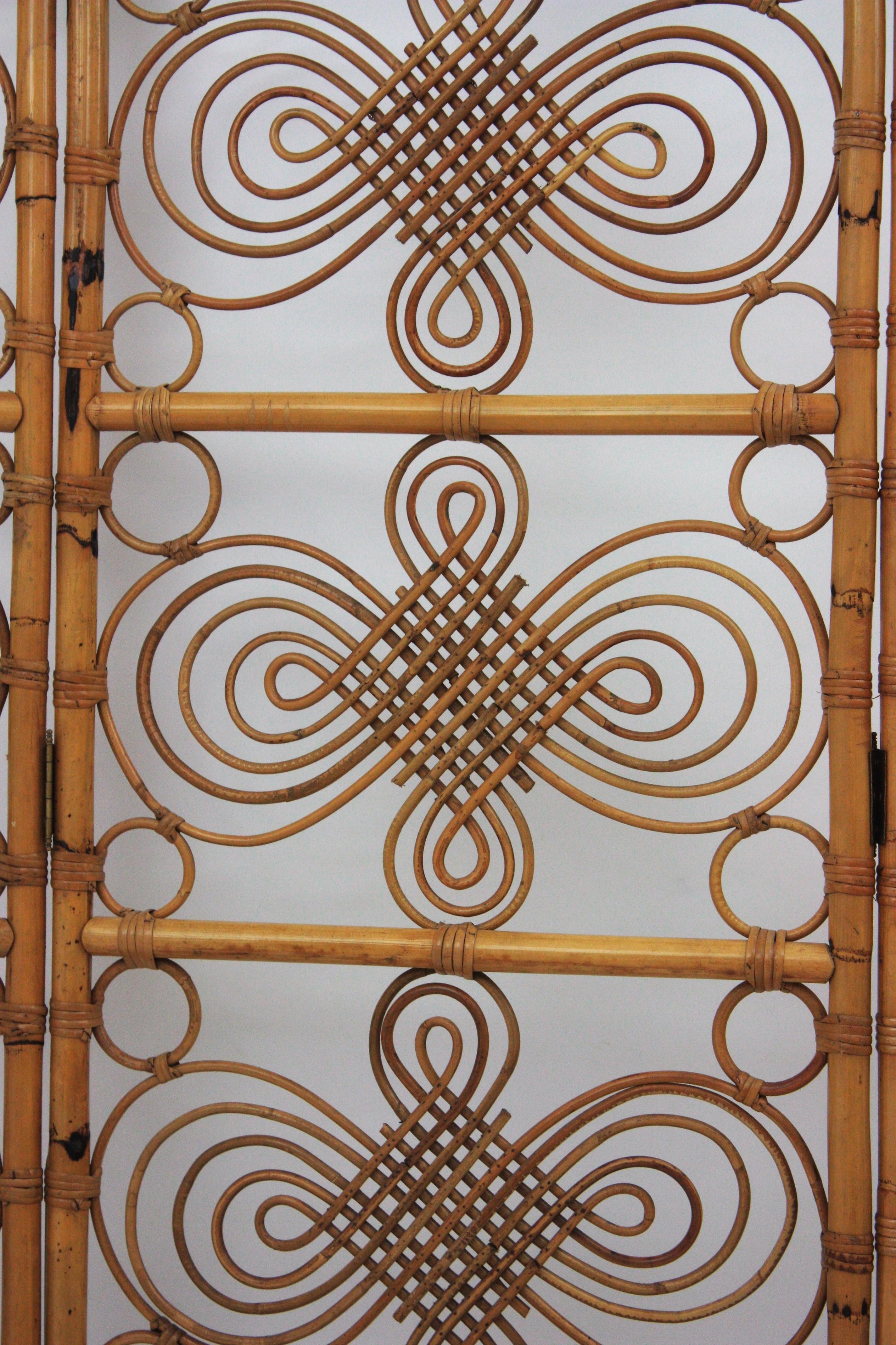 Rattan Bamboo Folding Screen Room Divider, 1960s For Sale 2