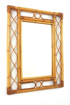 Rattan Bamboo Franco Albini Style Rectangular Mirror, 1960s