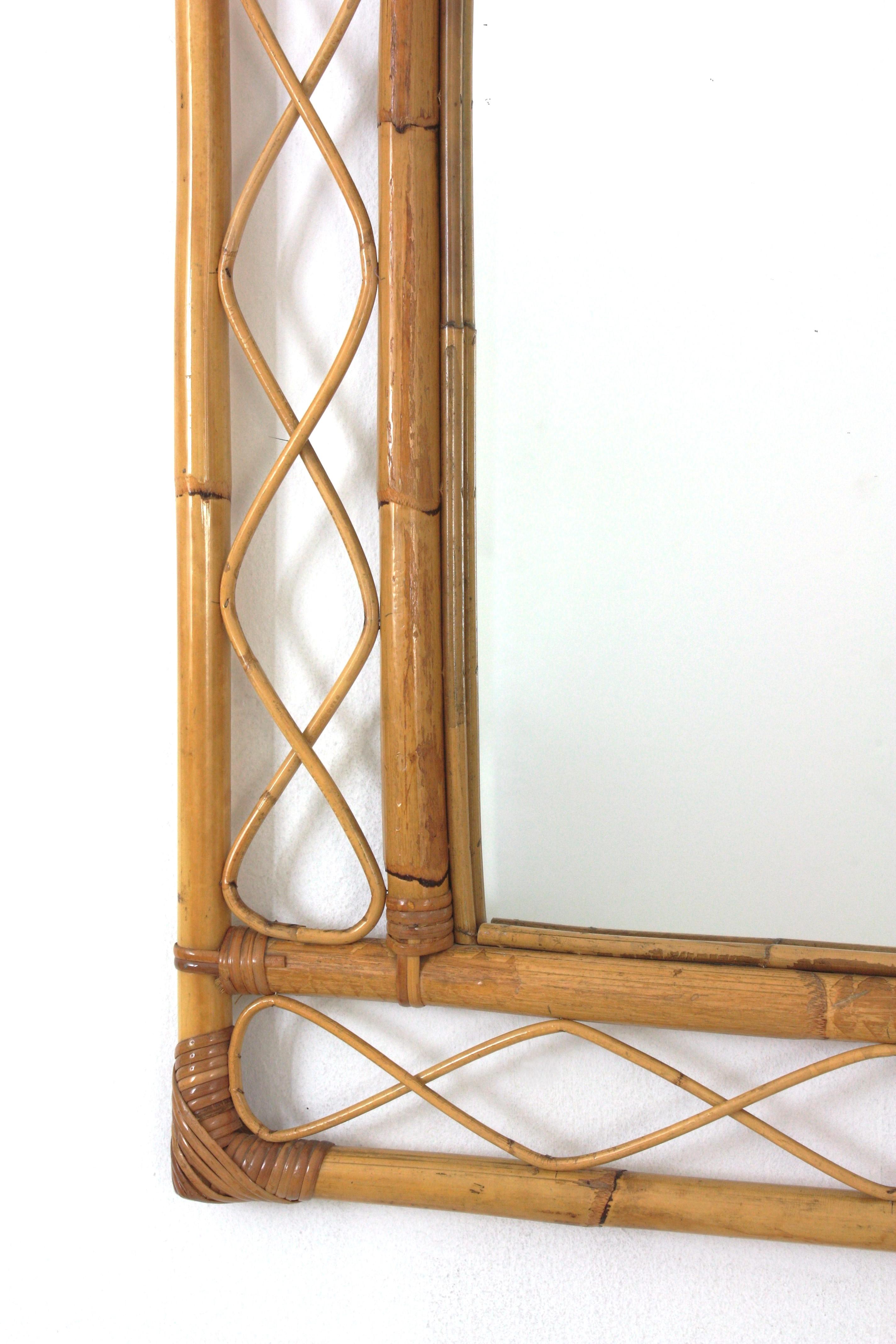 Rattan Bamboo Franco Albini Style Rectangular Mirror, 1960s  In Good Condition For Sale In Barcelona, ES