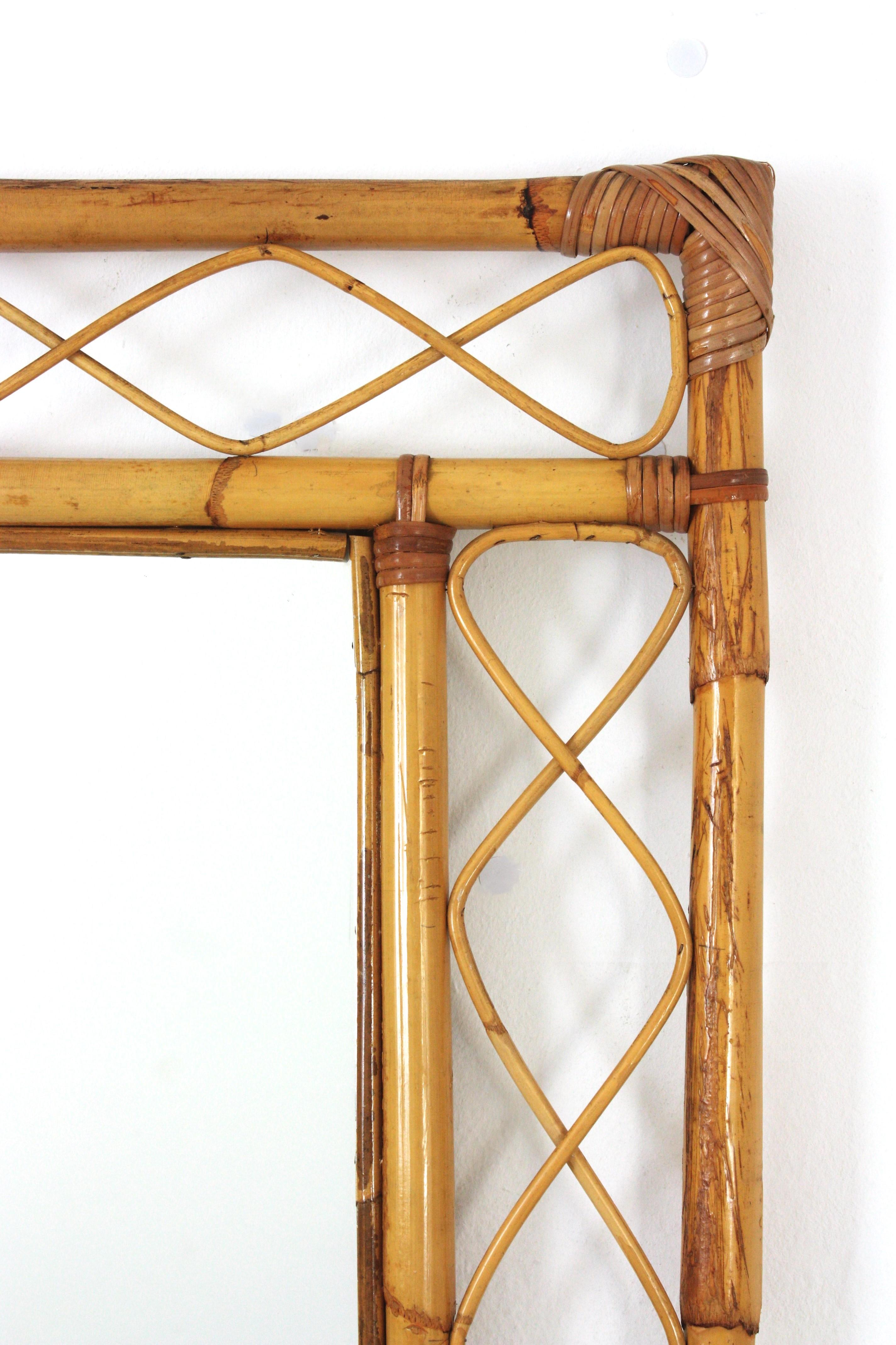 20th Century Rattan Bamboo Franco Albini Style Rectangular Mirror, 1960s  For Sale
