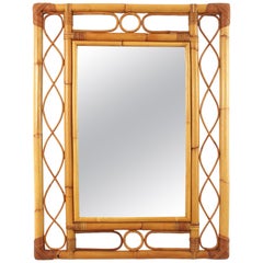 Rattan Bamboo Franco Albini Style Rectangular Mirror, 1960s
