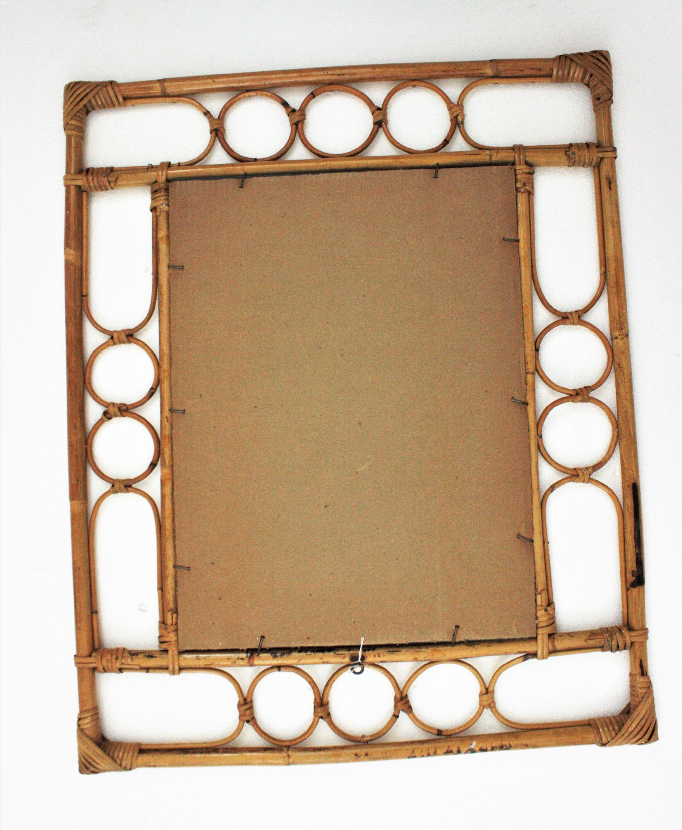 Rattan Bamboo Franco Albini Style Rectangular Mirror For Sale 3