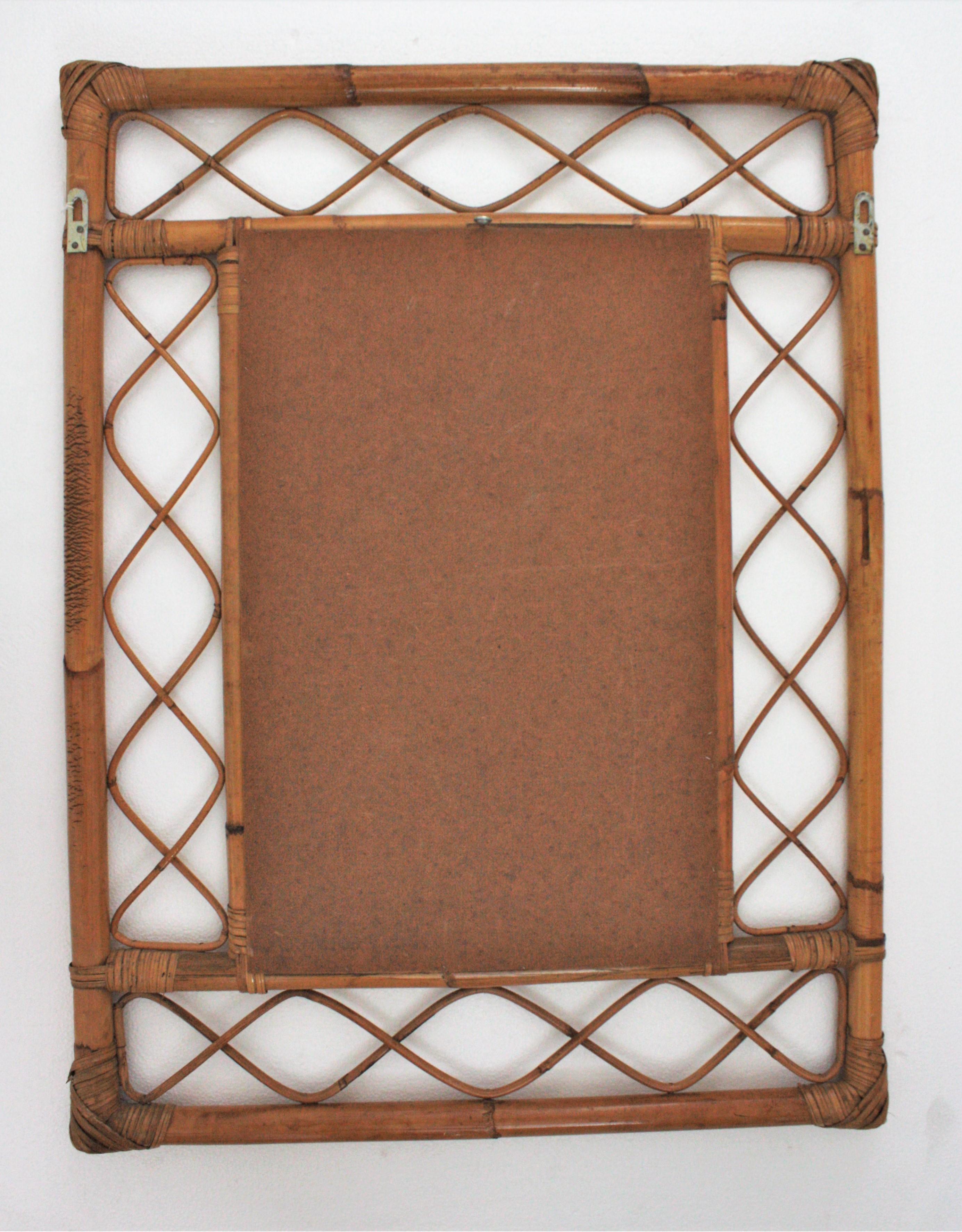 Rattan Bamboo Franco Albini Style Rectangular Mirror 1